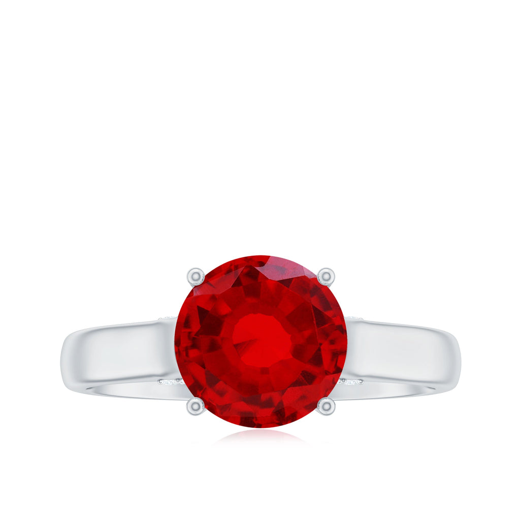 Solitaire 8 MM Lab Created Ruby Engagement Ring with Surprise Diamonds