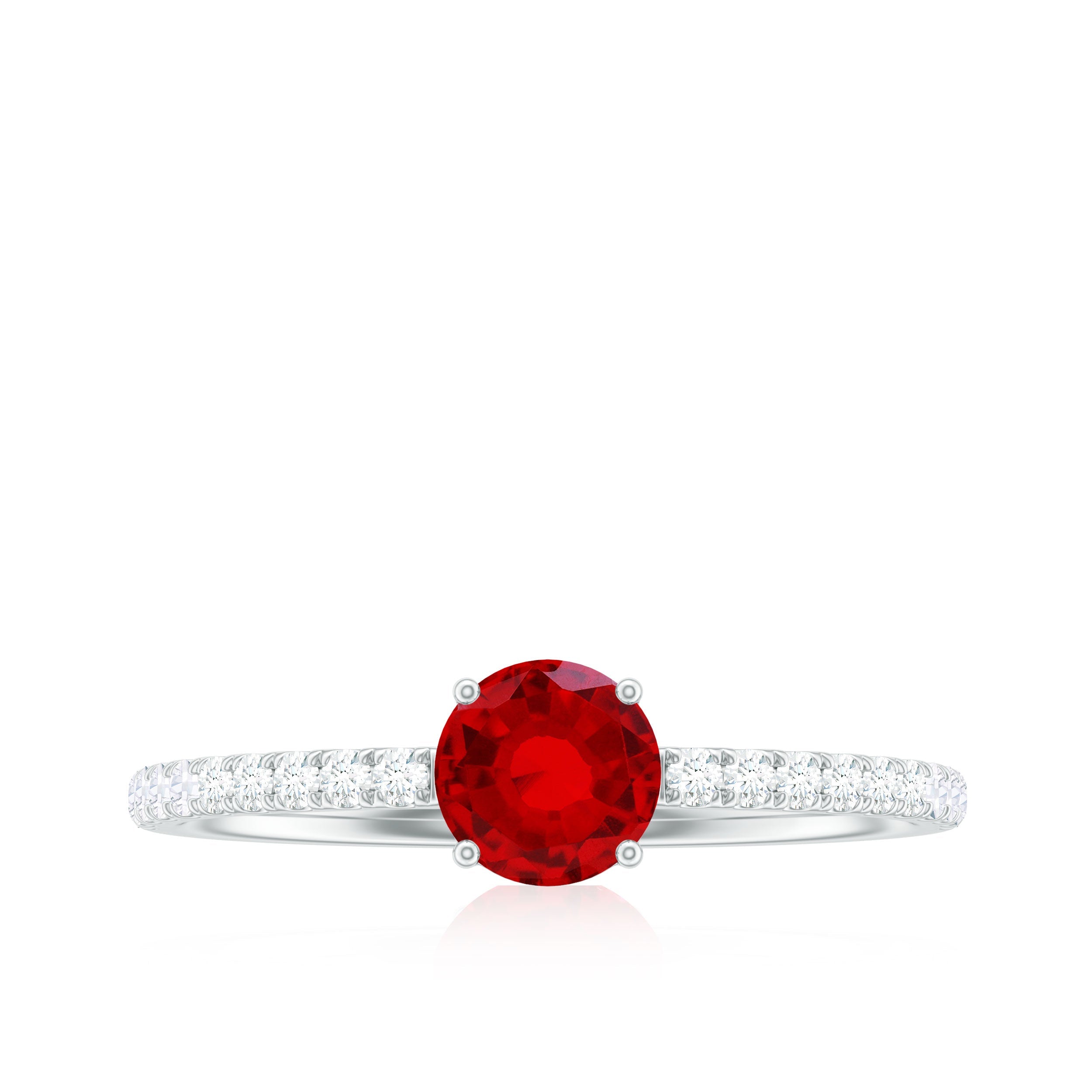 Round Lab Created Ruby Solitaire Promise Ring with Diamond