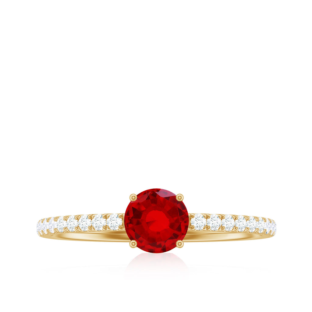 Round Lab Created Ruby Solitaire Promise Ring with Diamond