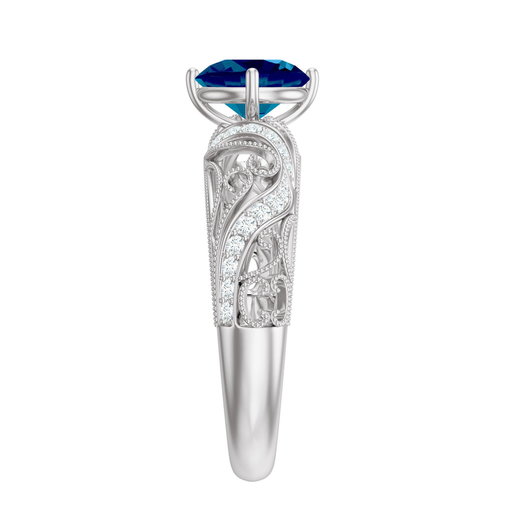 London Blue Topaz and Diamond Vintage Inspired Engagement Ring