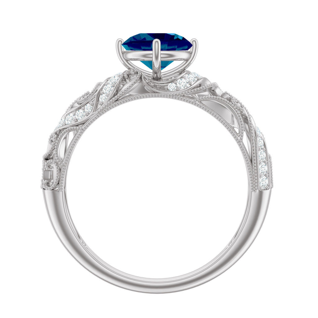 London Blue Topaz and Diamond Vintage Inspired Engagement Ring