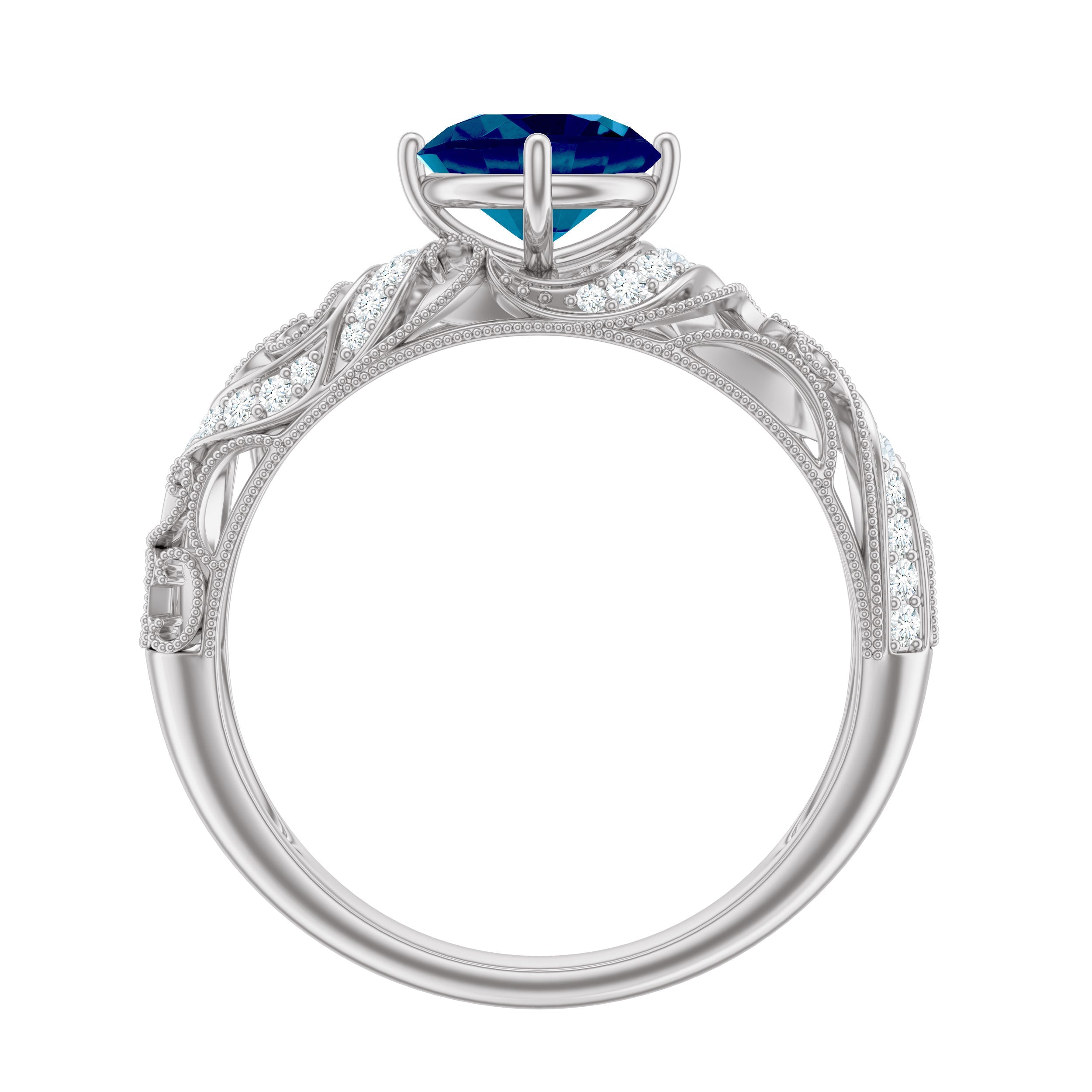 London Blue Topaz and Diamond Vintage Inspired Engagement Ring