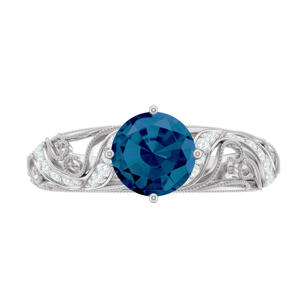 London Blue Topaz and Diamond Vintage Inspired Engagement Ring