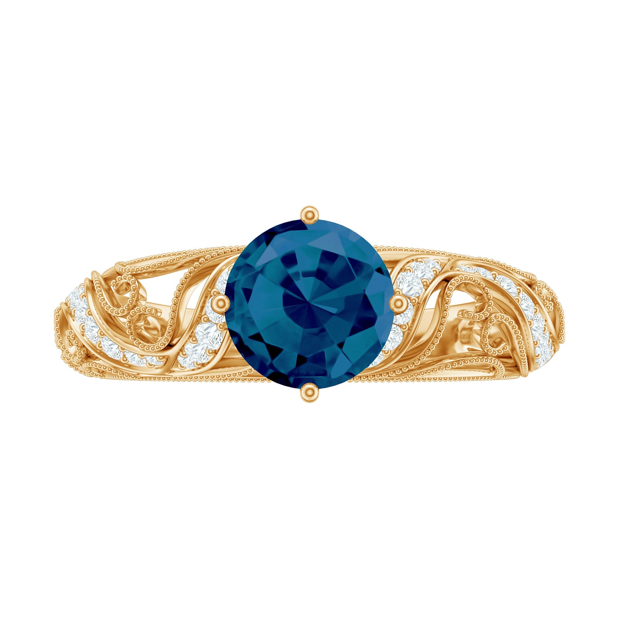 London Blue Topaz and Diamond Vintage Inspired Engagement Ring