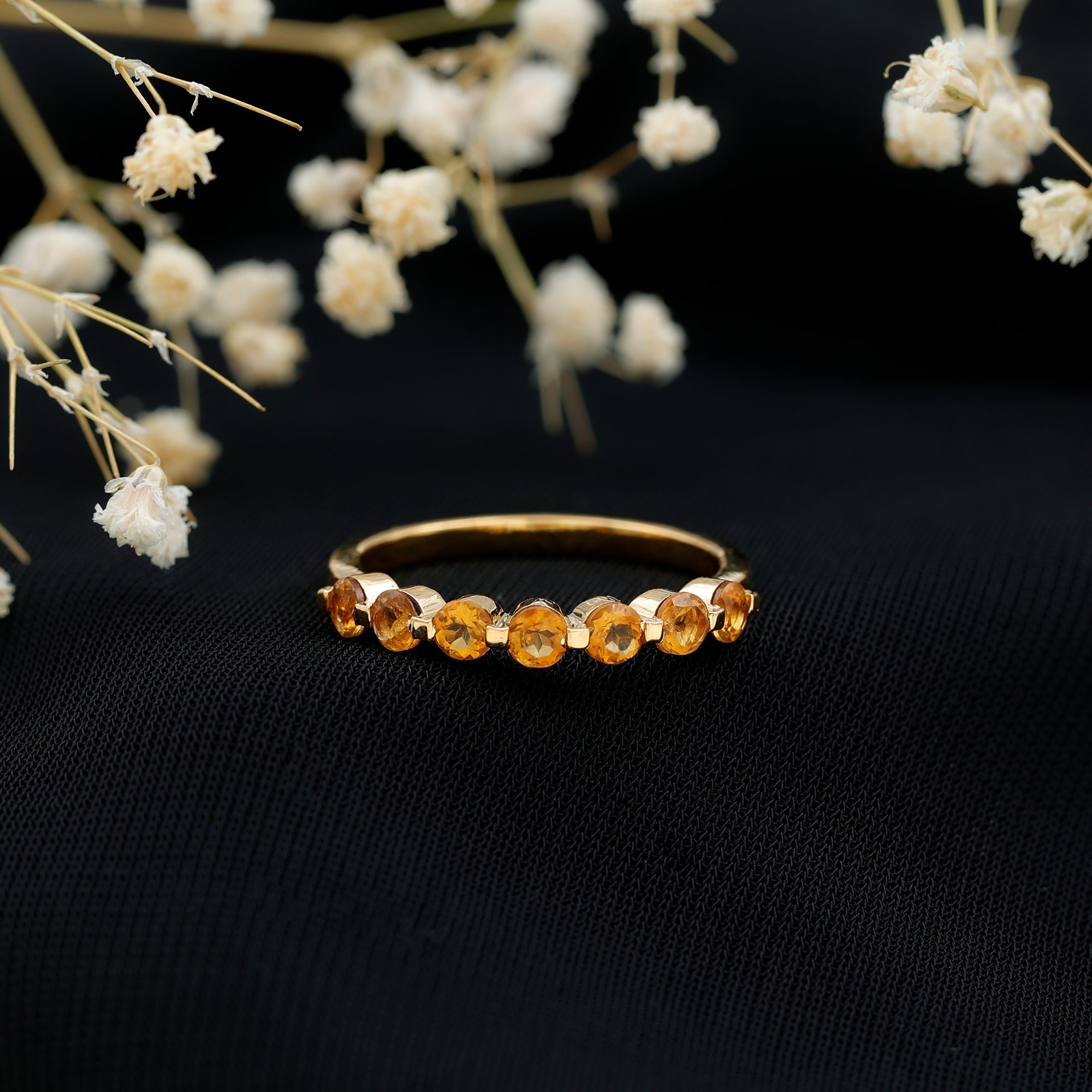 Natural Citrine Half Eternity Ring for Anniversary