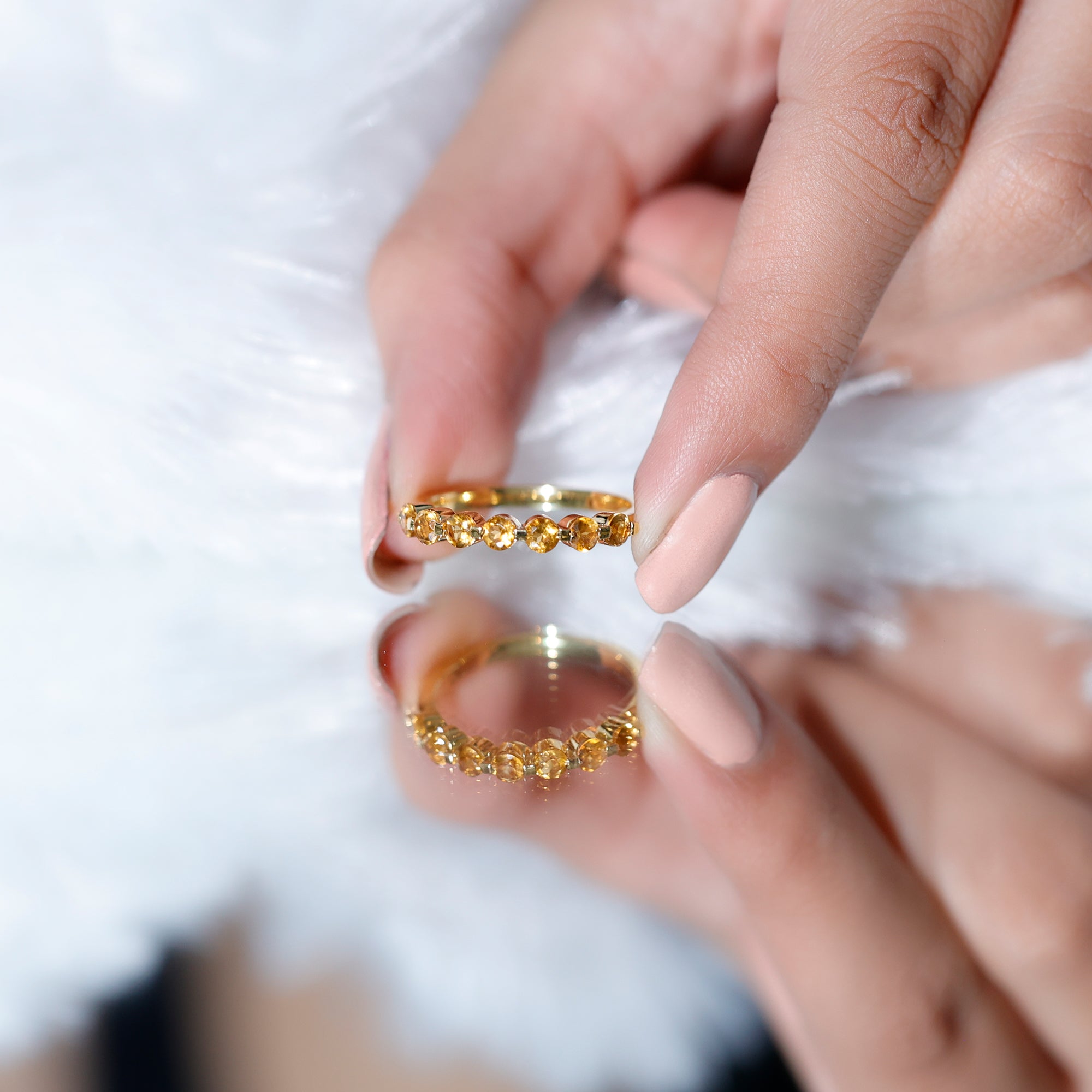 Natural Citrine Half Eternity Ring for Anniversary