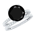 Certified 4.5 Carat Lab Grown Black Diamond Engagement Ring with Moissanite Wedding Band