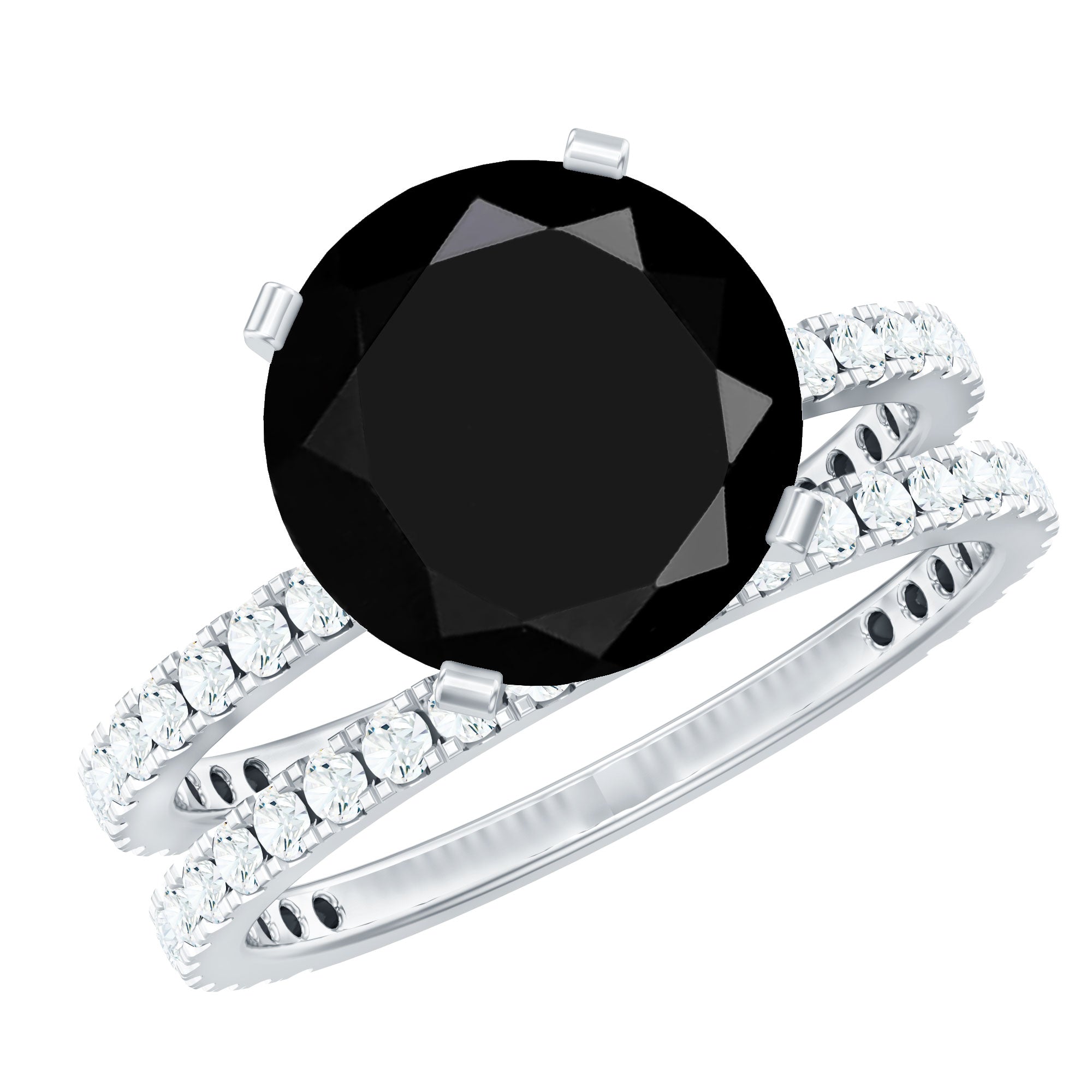 Certified 4.5 Carat Lab Grown Black Diamond Engagement Ring with Moissanite Wedding Band