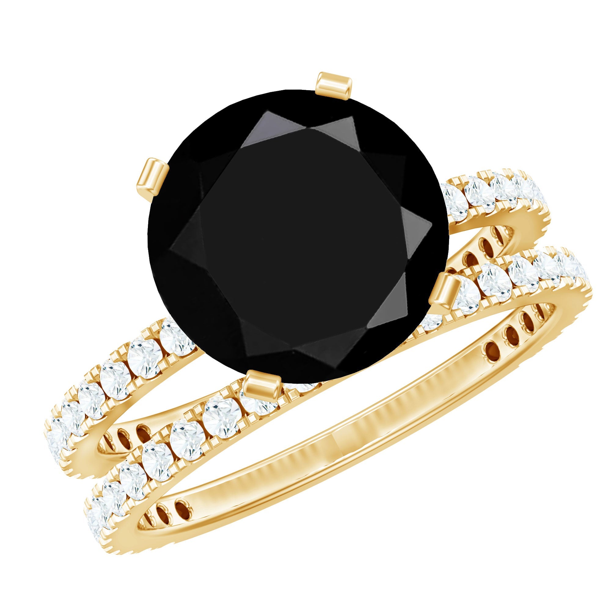 Certified 4.5 Carat Lab Grown Black Diamond Engagement Ring with Moissanite Wedding Band