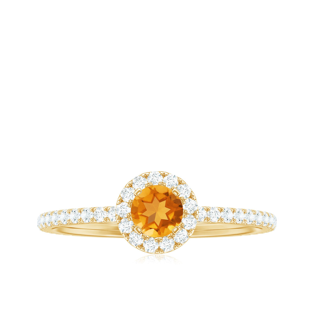 Minimal Citrine Engagement Ring with Diamond Halo