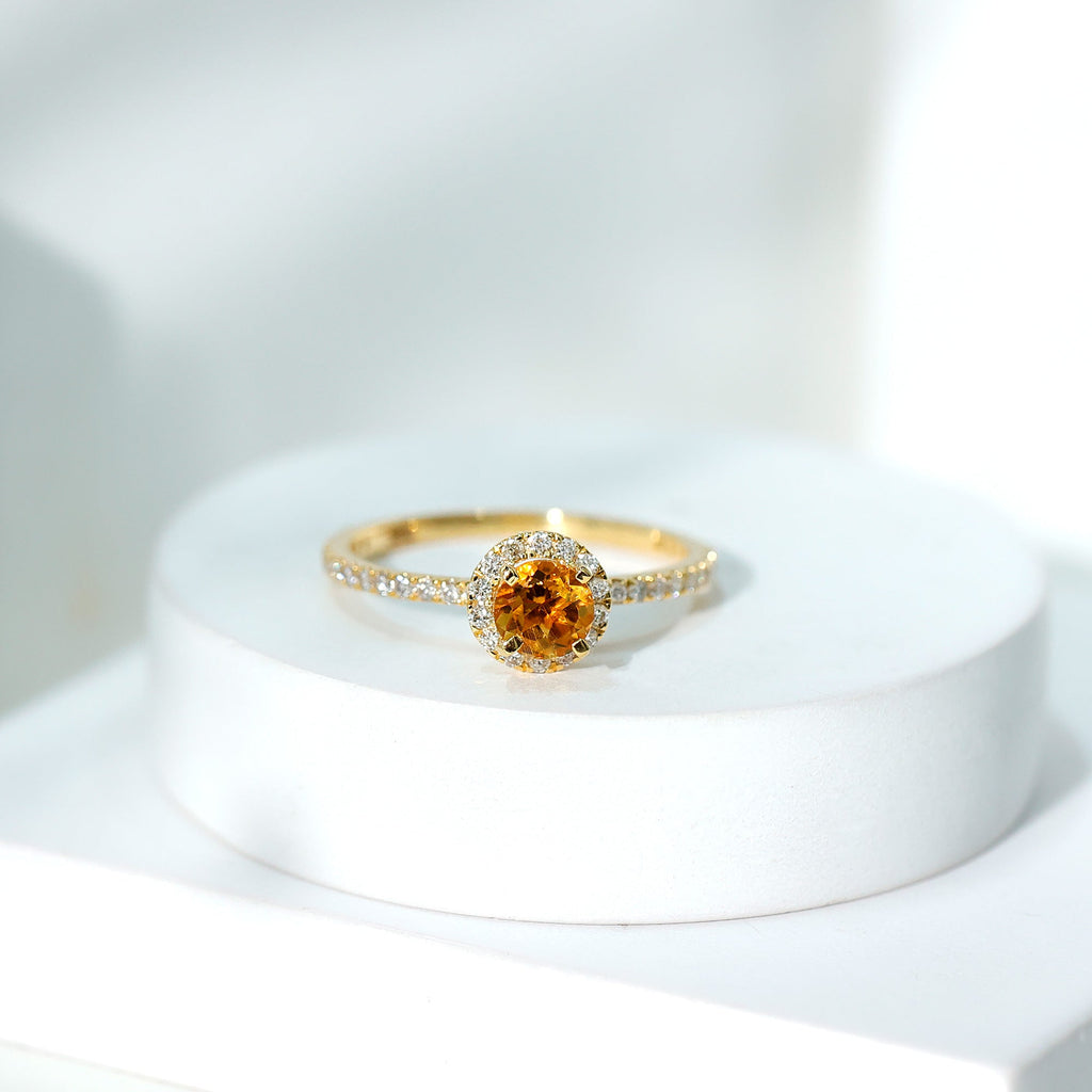 Round Cut Citrine and Diamond Classic Engagement Ring