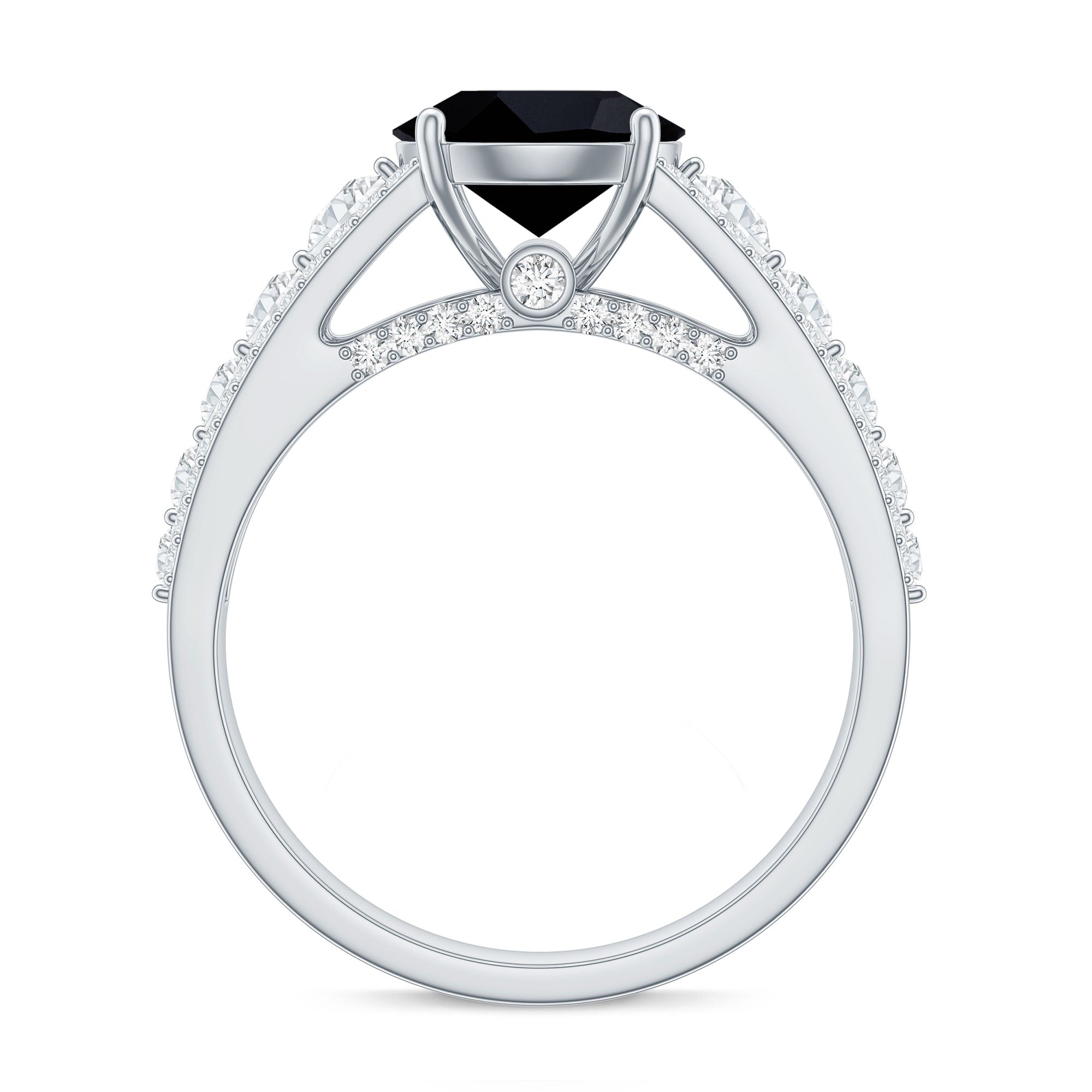 Lab-Created Black Diamond Statement Engagement Ring with Moissanite