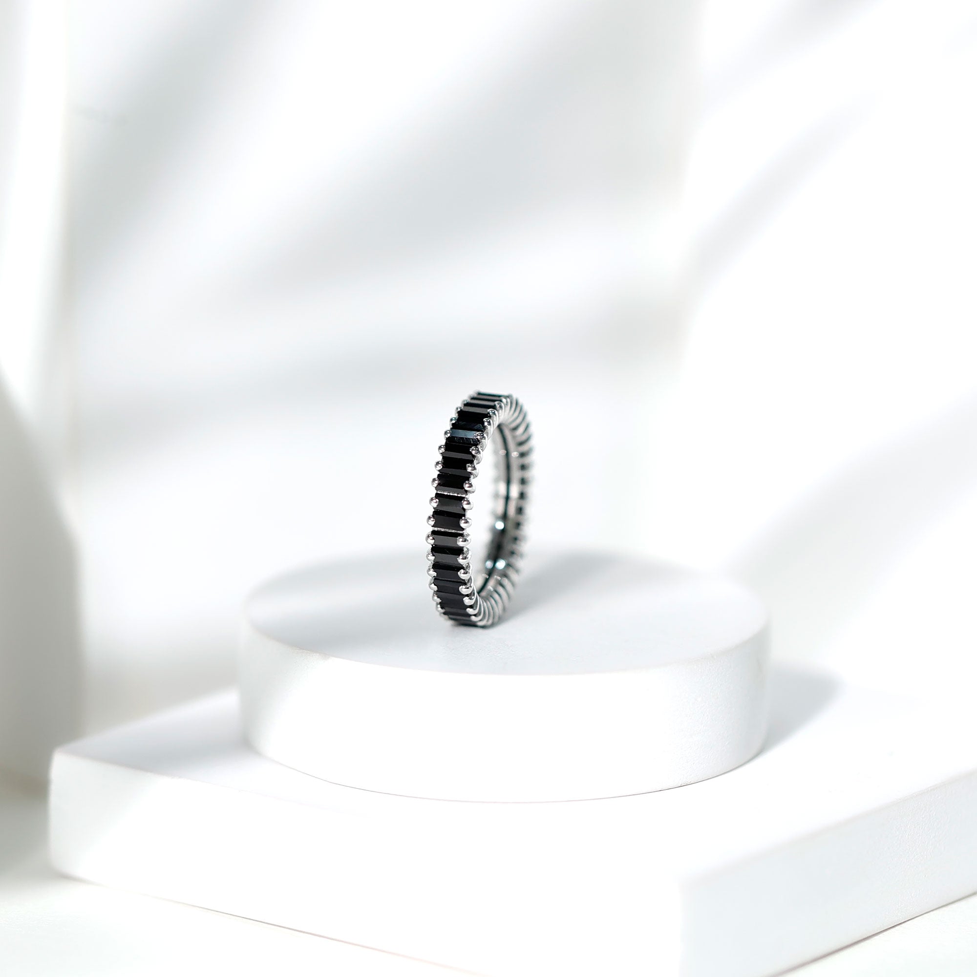 Certified Baguette Lab Grown Black Diamond Eternity Ring for Anniversary