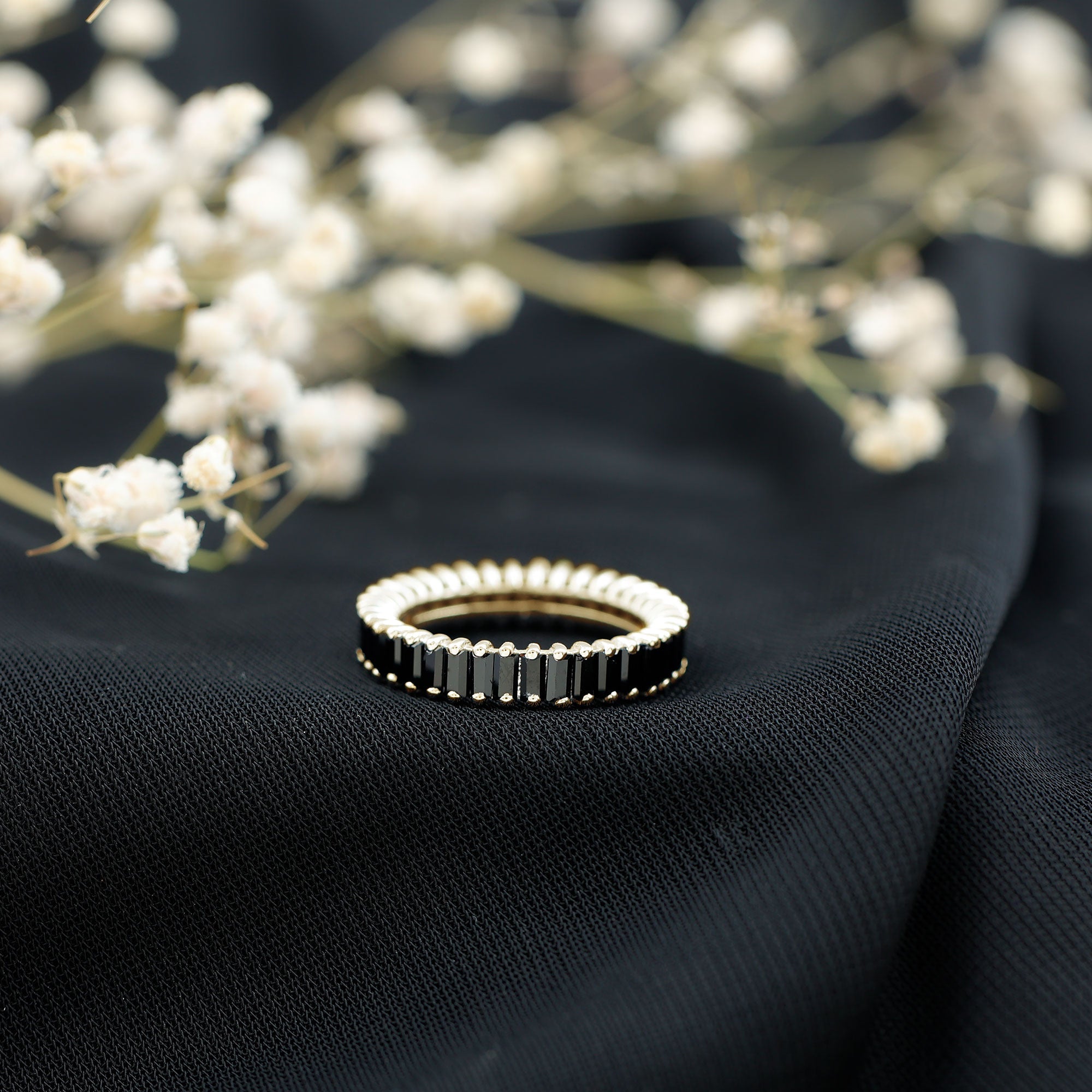 Certified Baguette Lab Grown Black Diamond Eternity Ring for Anniversary