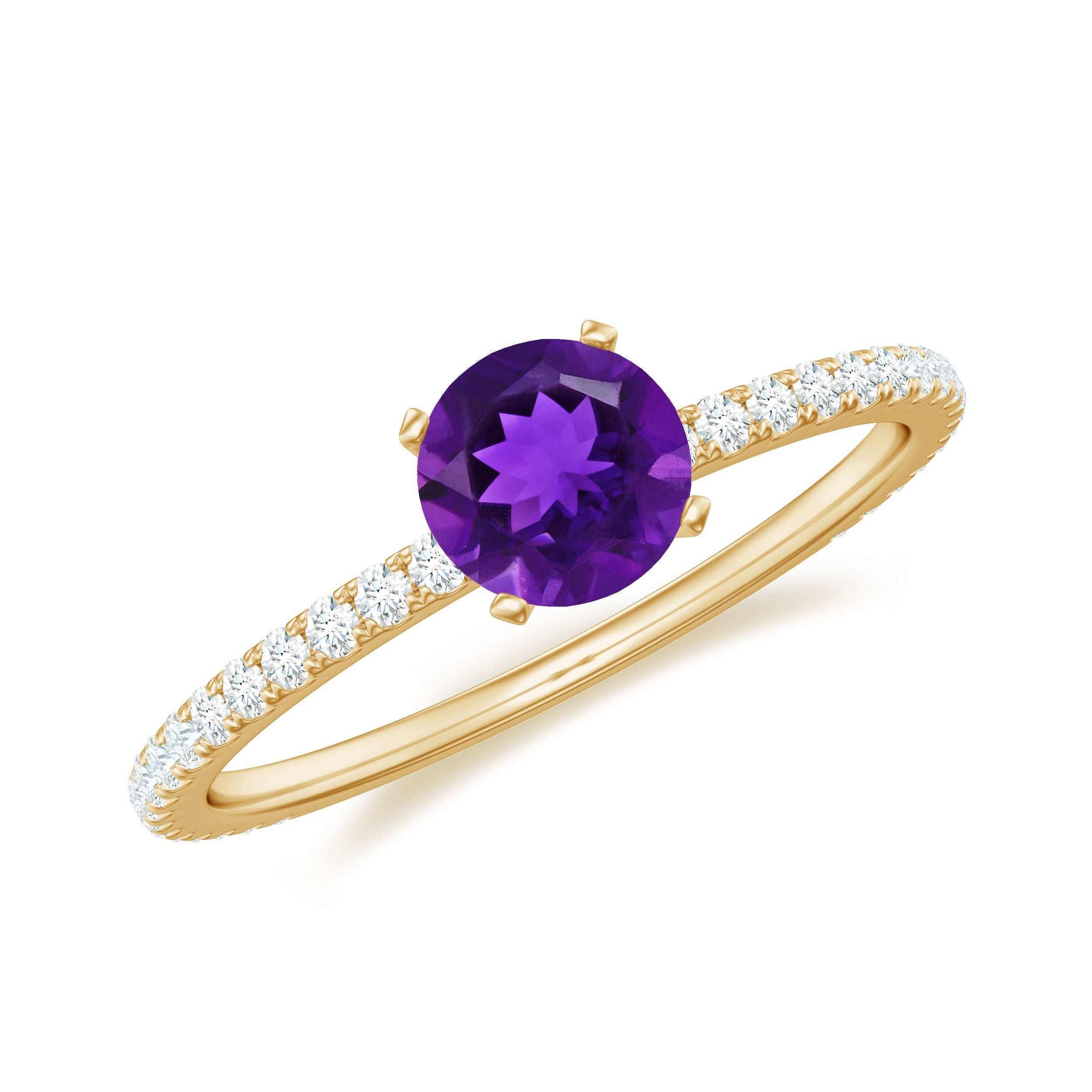 Real Amethyst Diamond Promise Ring for Women