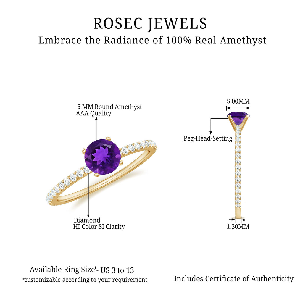 Real Amethyst Diamond Promise Ring for Women