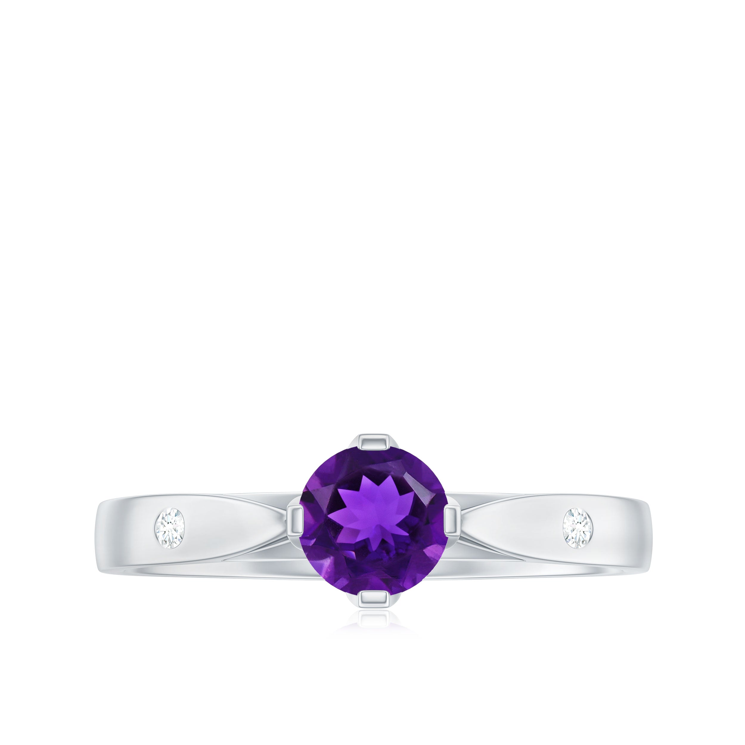 1/2 CT Solitaire Round Shape Amethyst Ring with Diamond
