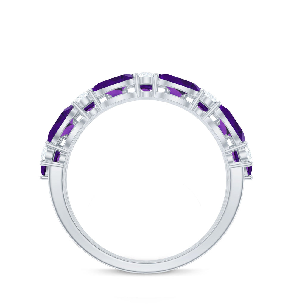 Certified Amethyst and Moissanite Three Row Wedding Band