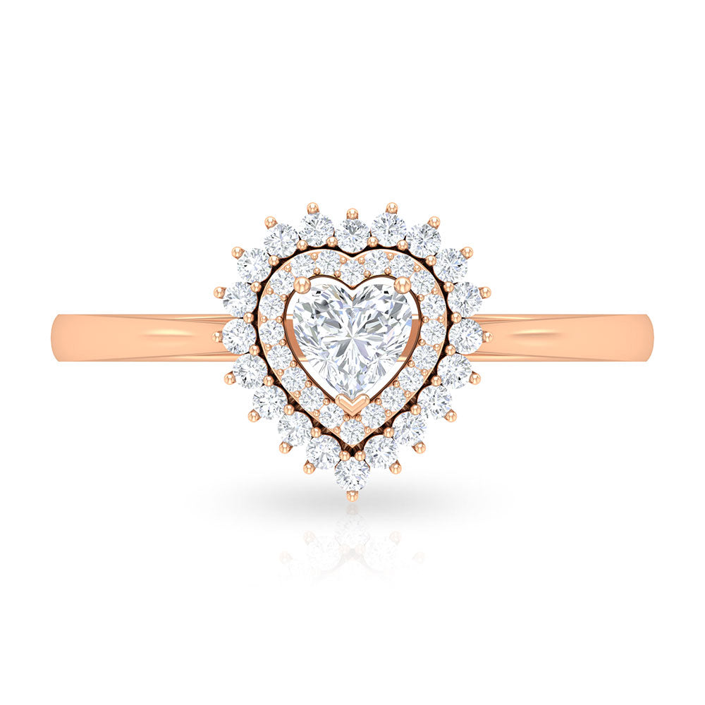 Certified Real 0.25 Carat Diamond Heart Engagement Ring with Double Halo
