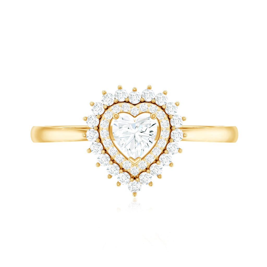 Certified Real 0.25 Carat Diamond Heart Engagement Ring with Double Halo