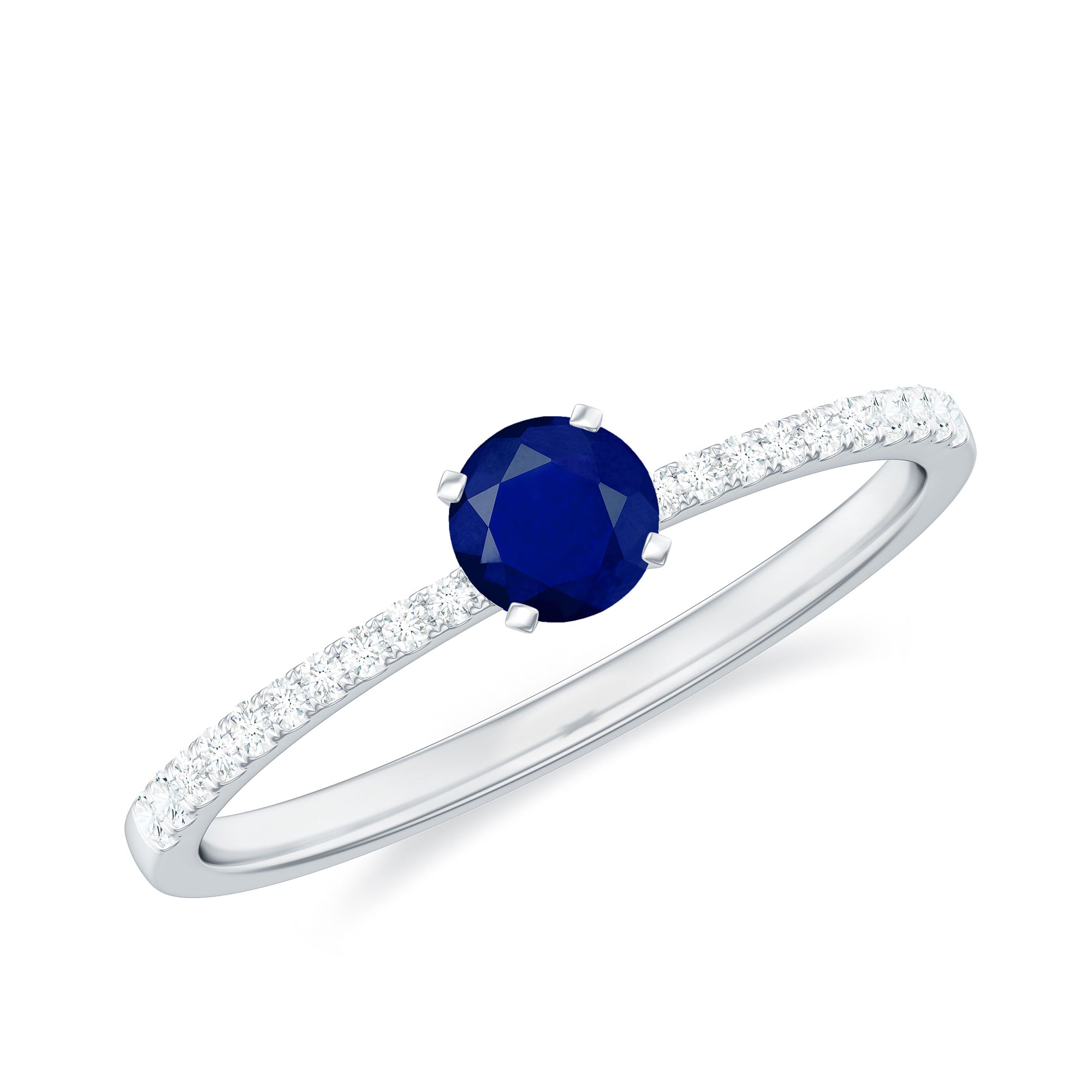 Real 0.9 Carat Blue Sapphire Promise Ring with Diamonds