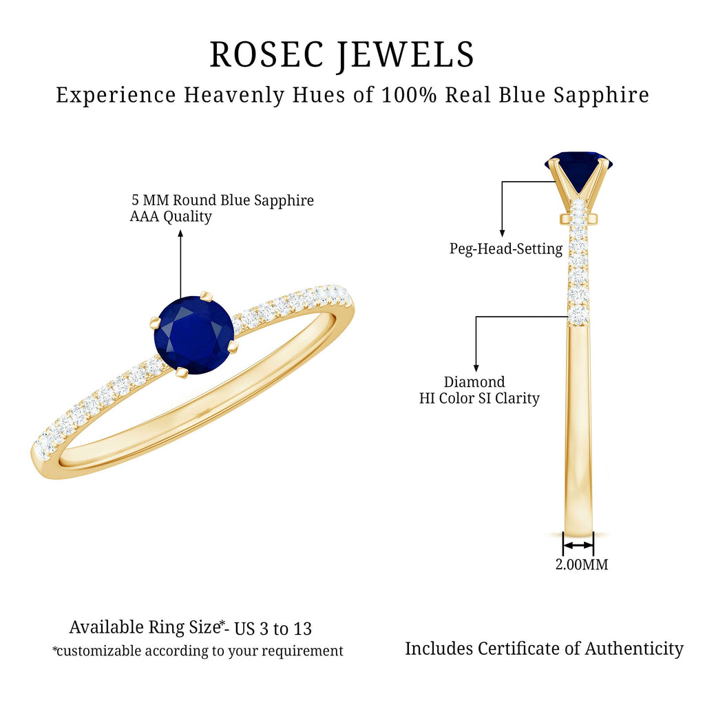 Real 0.9 Carat Blue Sapphire Promise Ring with Diamonds