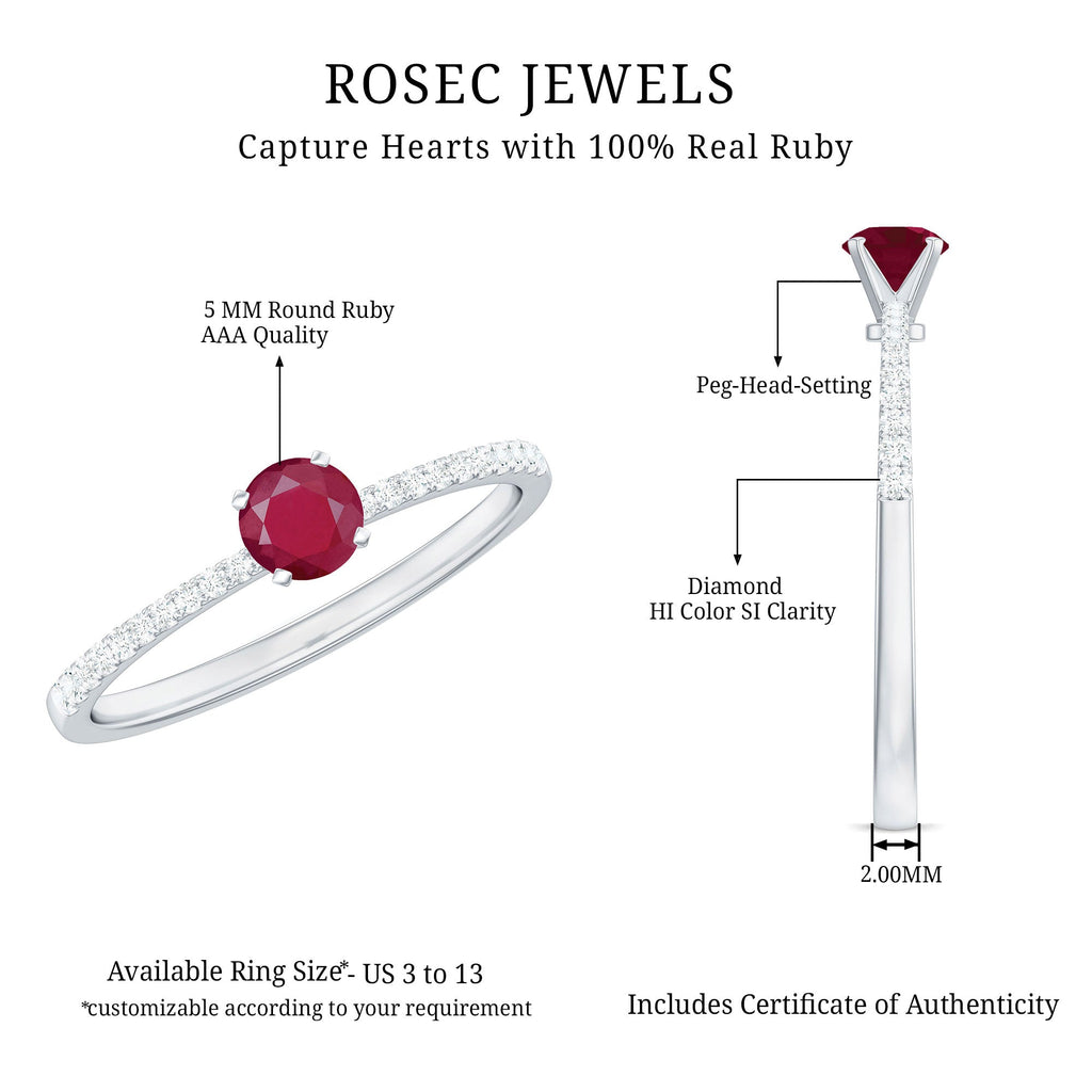 Natural 0.6 Carat Ruby Promise Ring with Diamond
