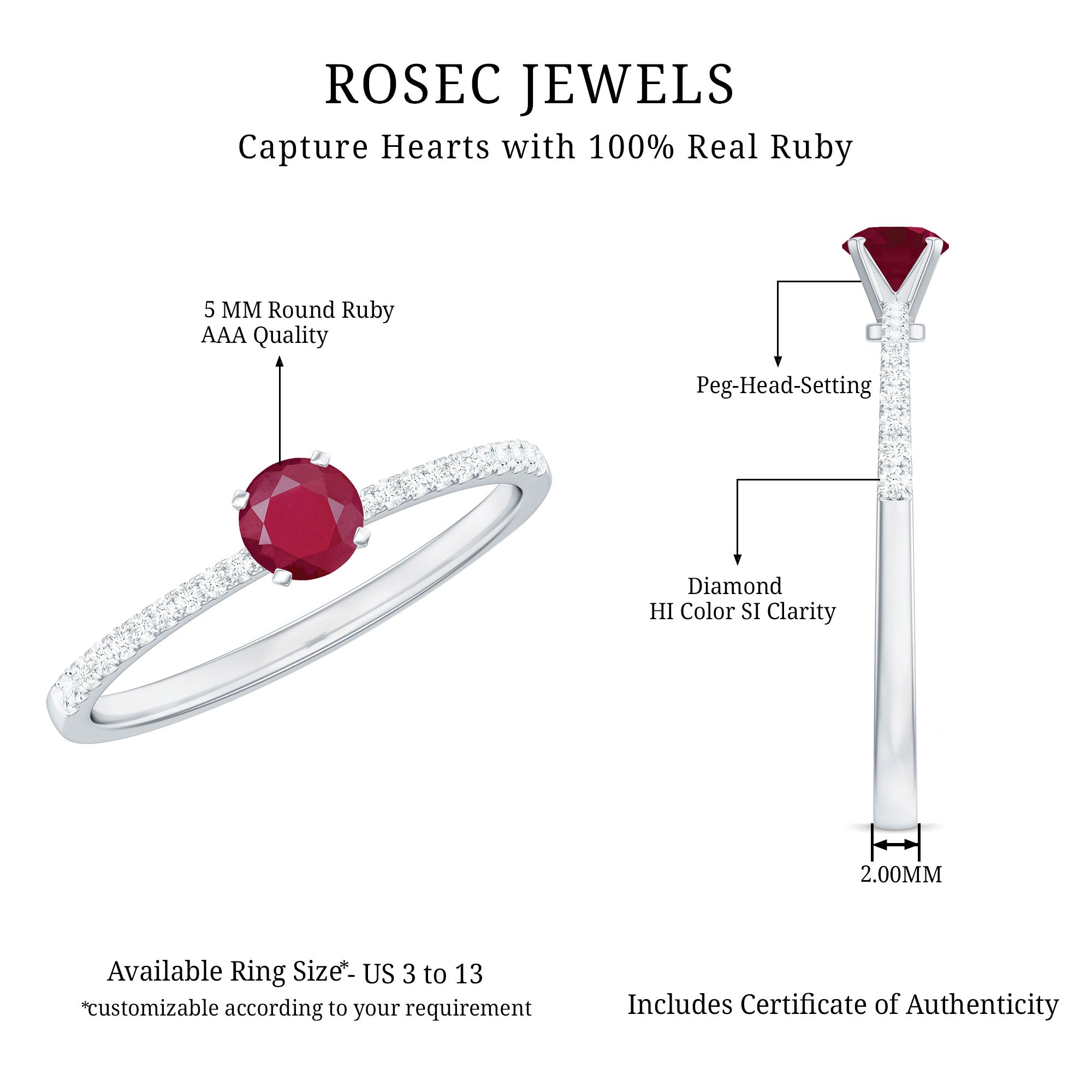 Natural 0.6 Carat Ruby Promise Ring with Diamond