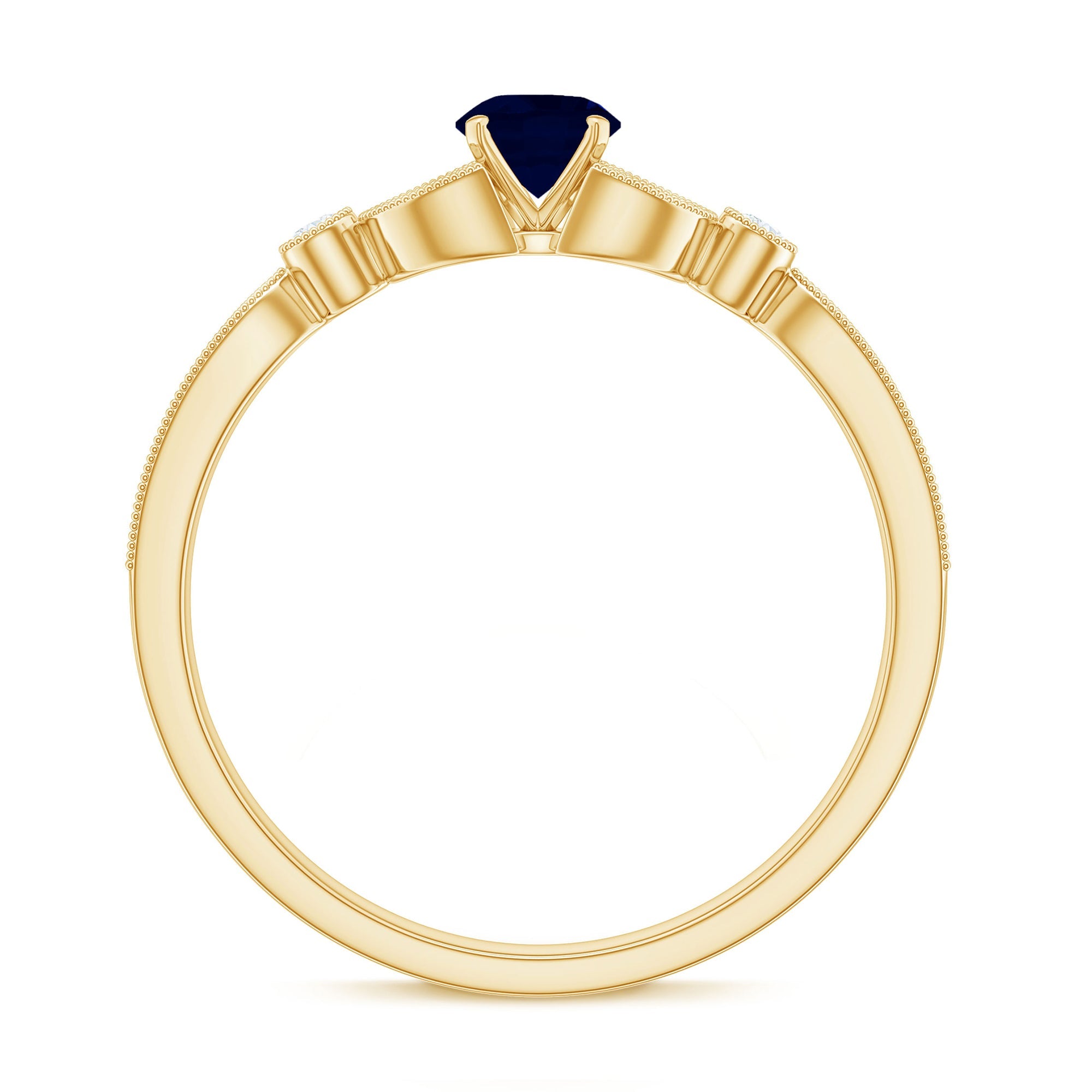 Vintage Inspired Blue Sapphire and Diamond Engagement Ring with Milgrain Details