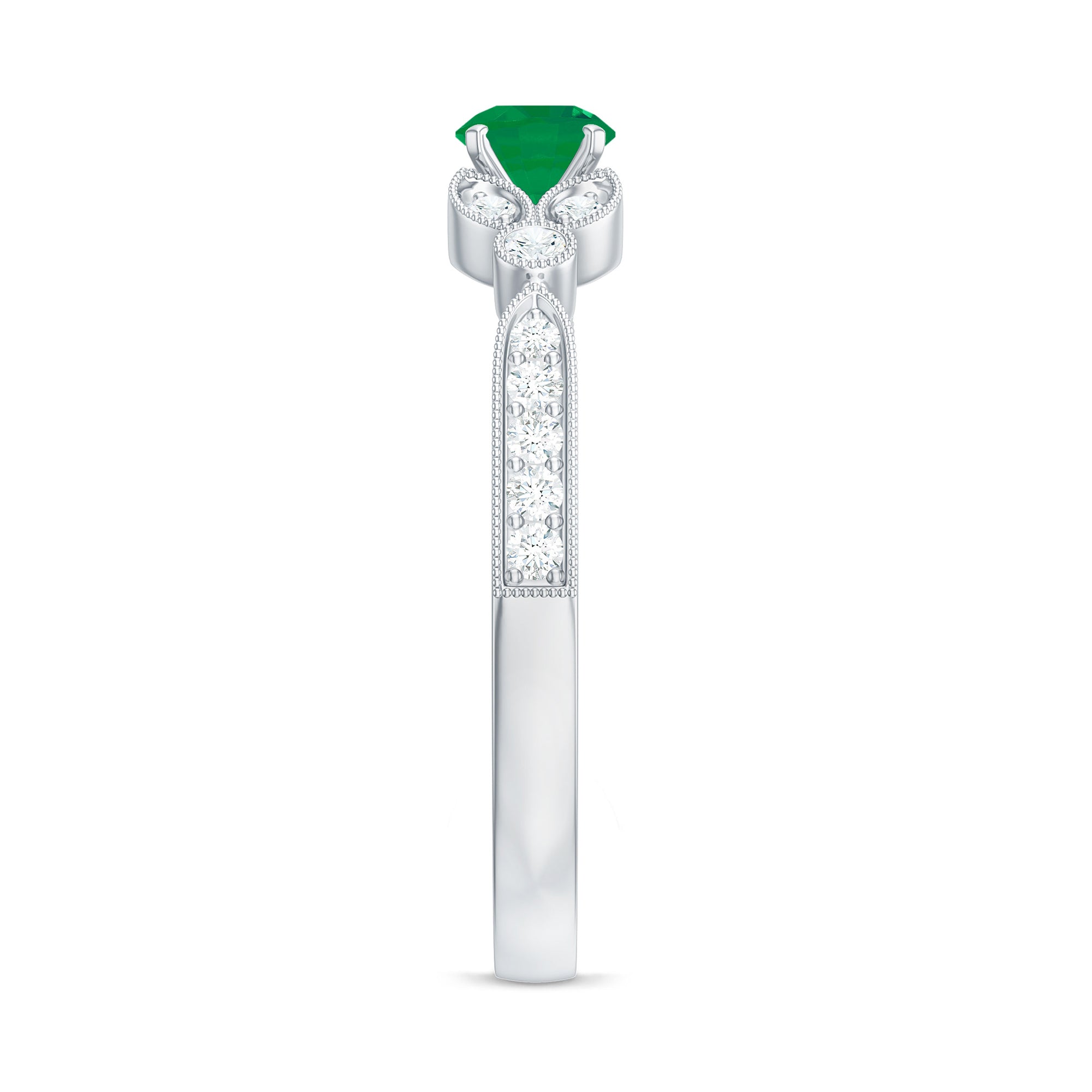 Natural Emerald Vintage Inspired Engagement Ring with Diamond