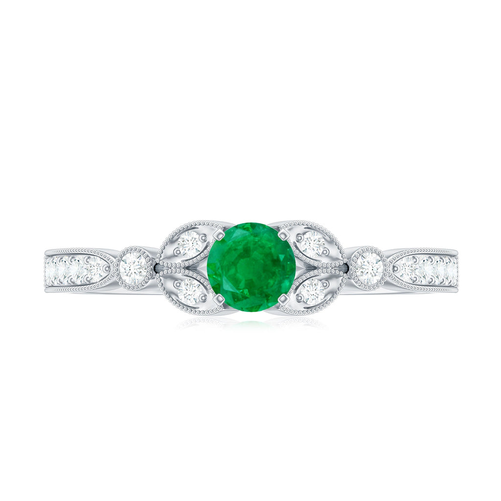 Natural Emerald Vintage Inspired Engagement Ring with Diamond