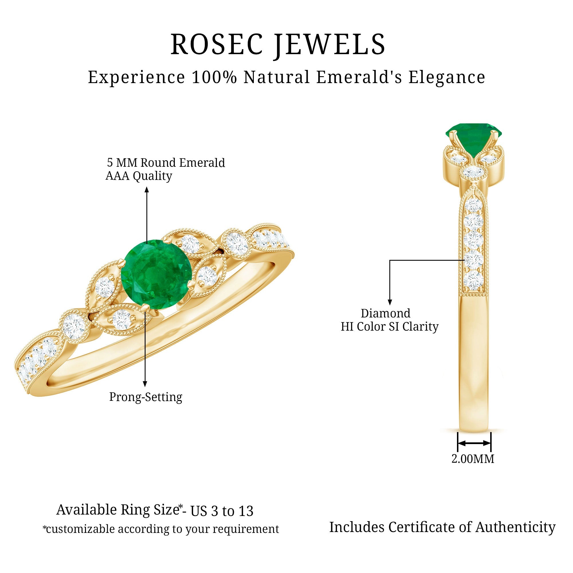 Natural Emerald Vintage Inspired Engagement Ring with Diamond
