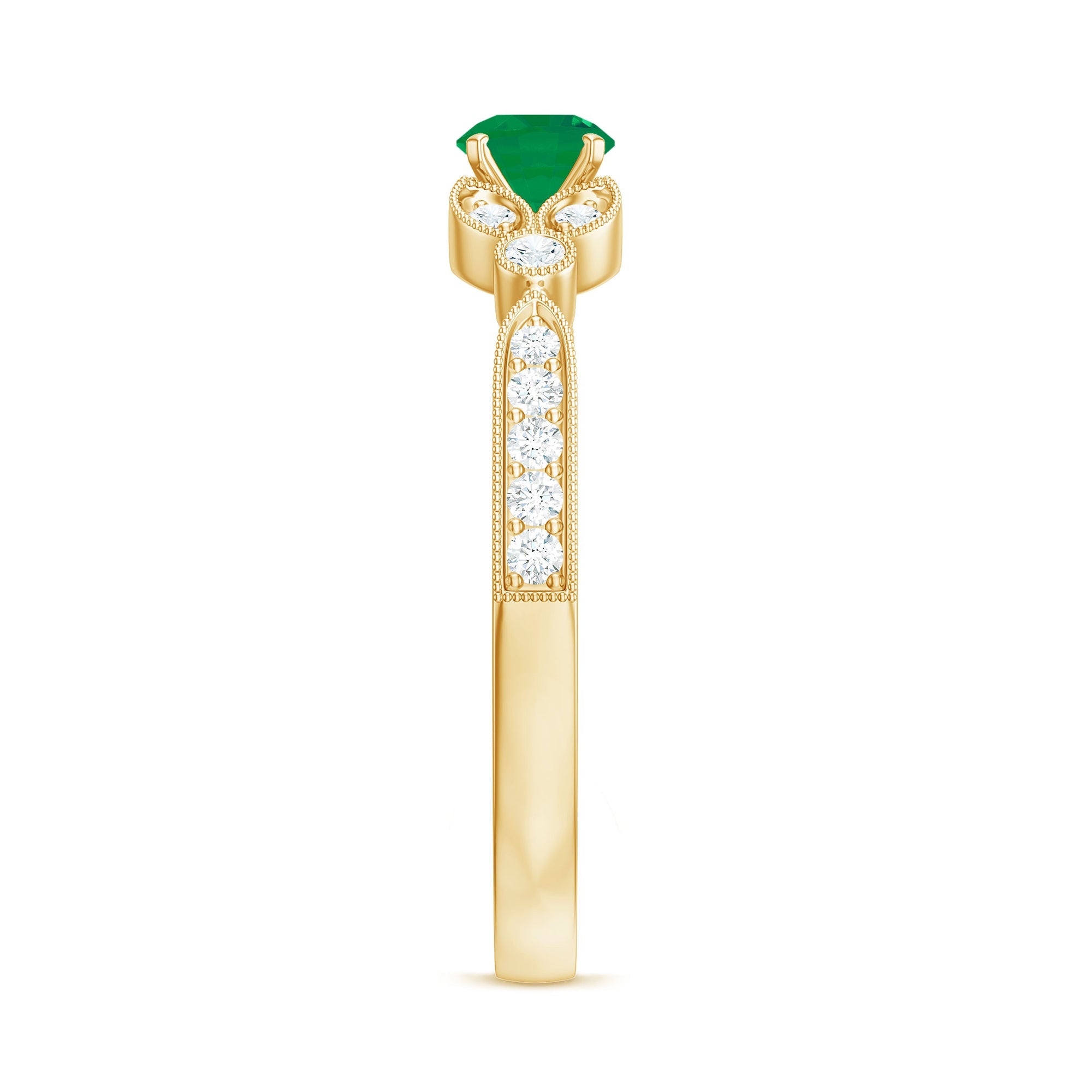 Natural Emerald Vintage Inspired Engagement Ring with Diamond