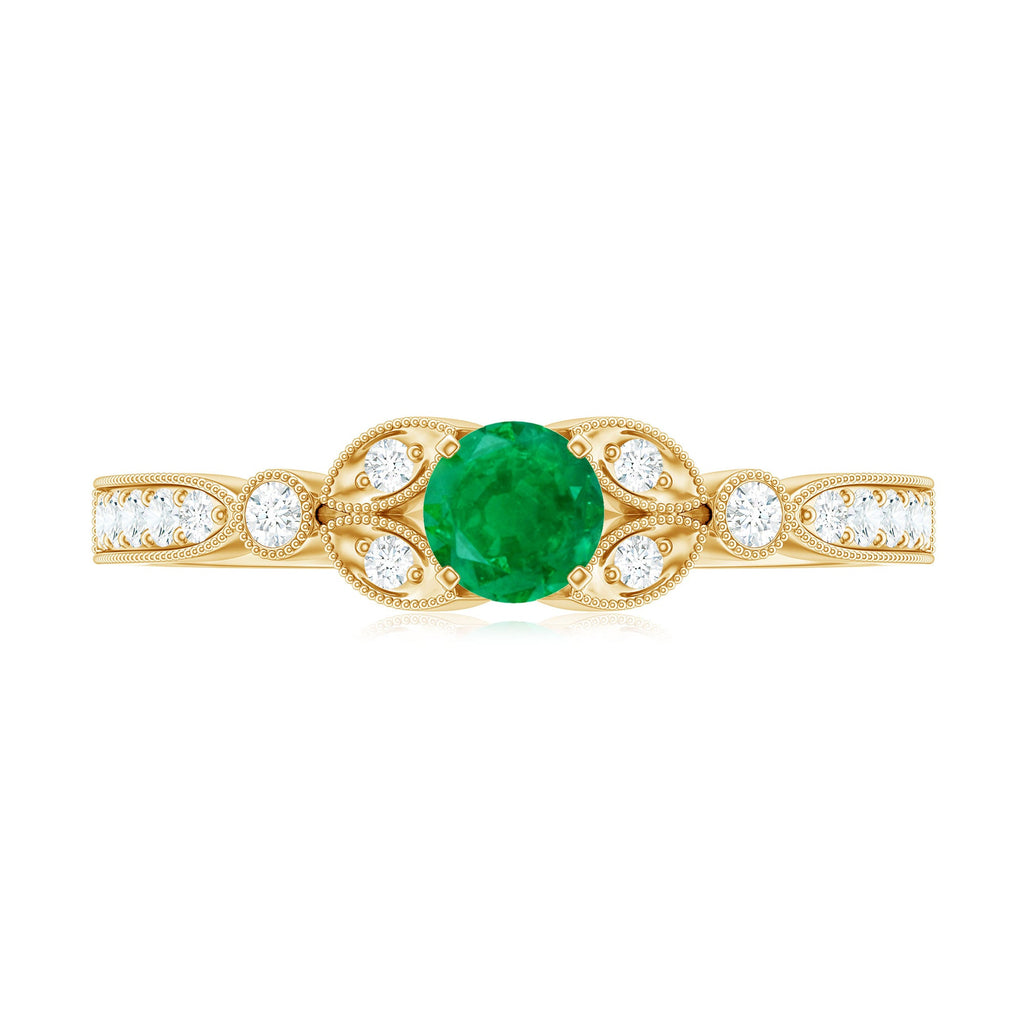 Natural Emerald Vintage Inspired Engagement Ring with Diamond
