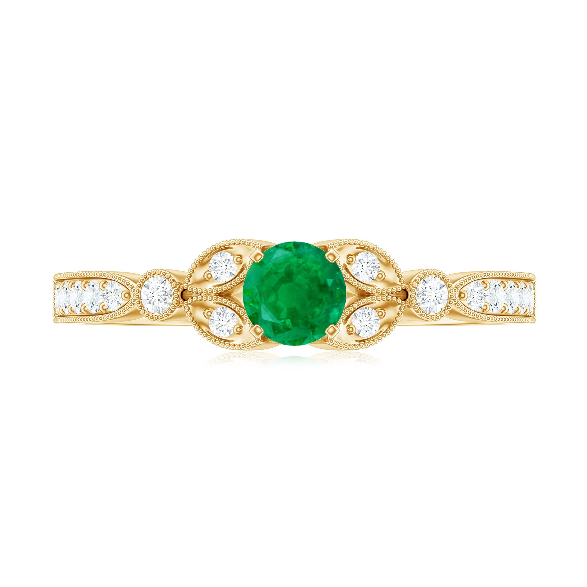 Natural Emerald Vintage Inspired Engagement Ring with Diamond
