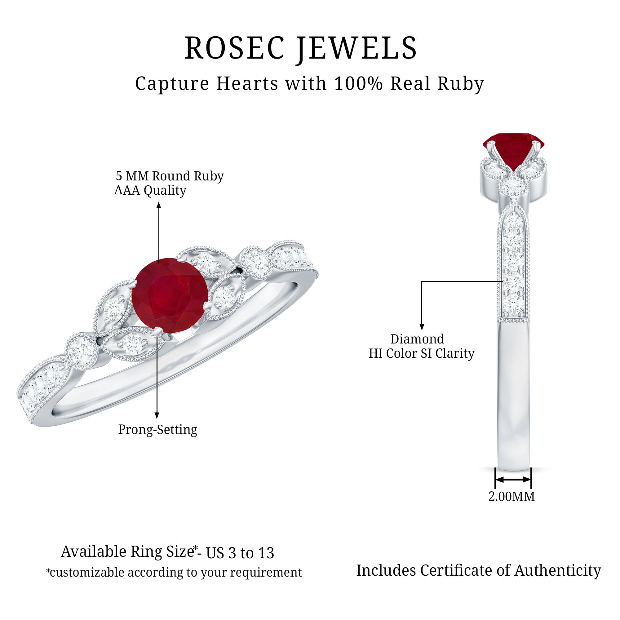 Vintage Style 0.6 Carat Ruby Diamond Engagement Ring for Women