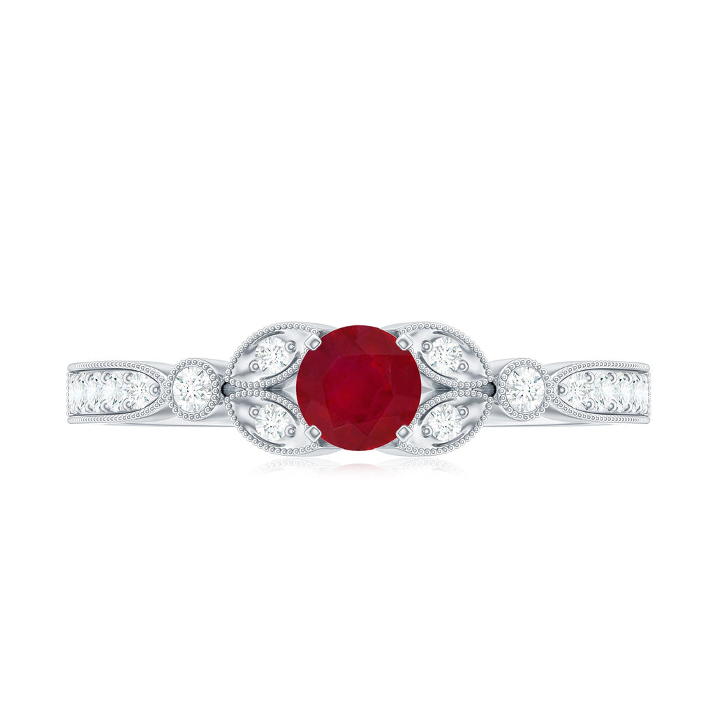 Vintage Style 0.6 Carat Ruby Diamond Engagement Ring for Women