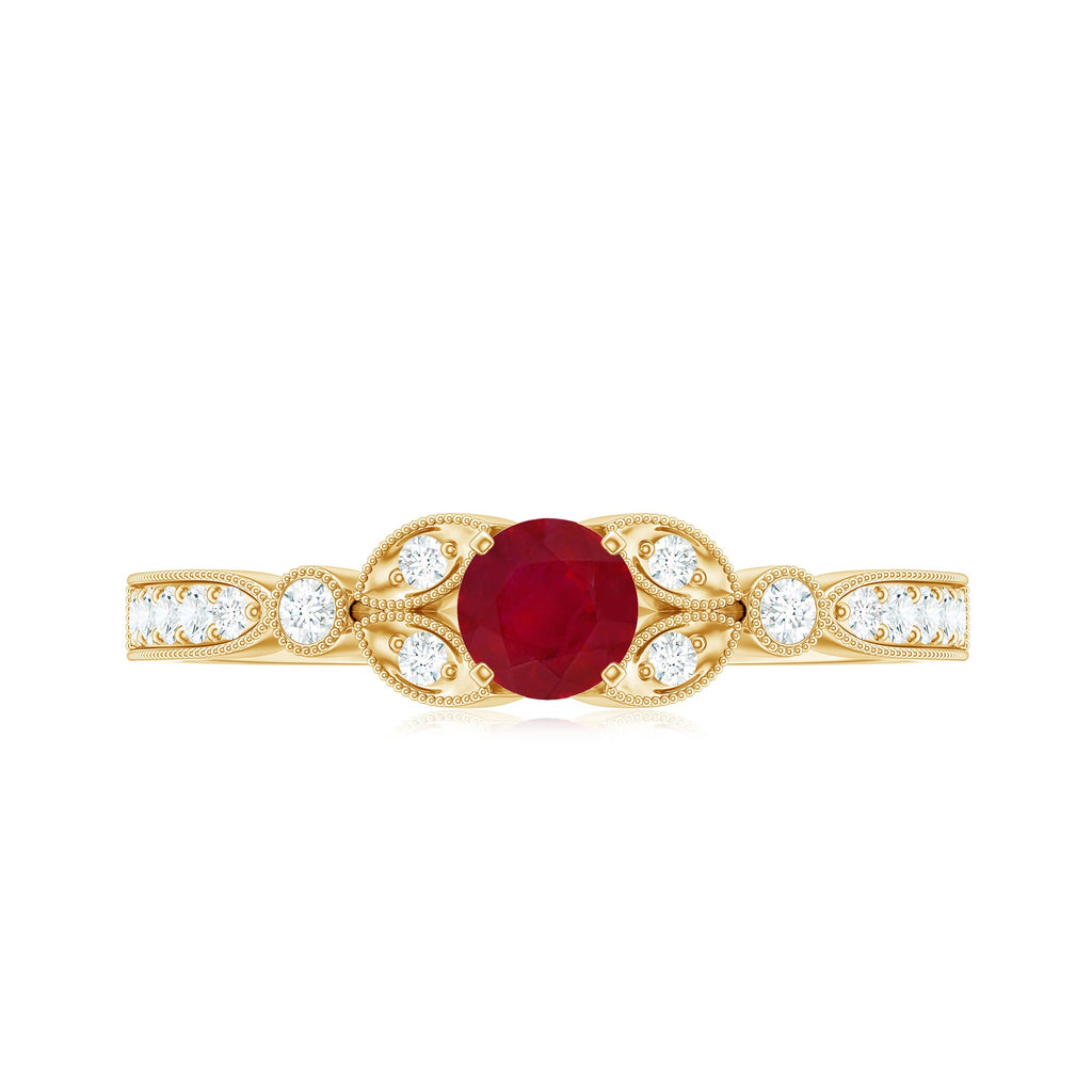 Vintage Style 0.6 Carat Ruby Diamond Engagement Ring for Women