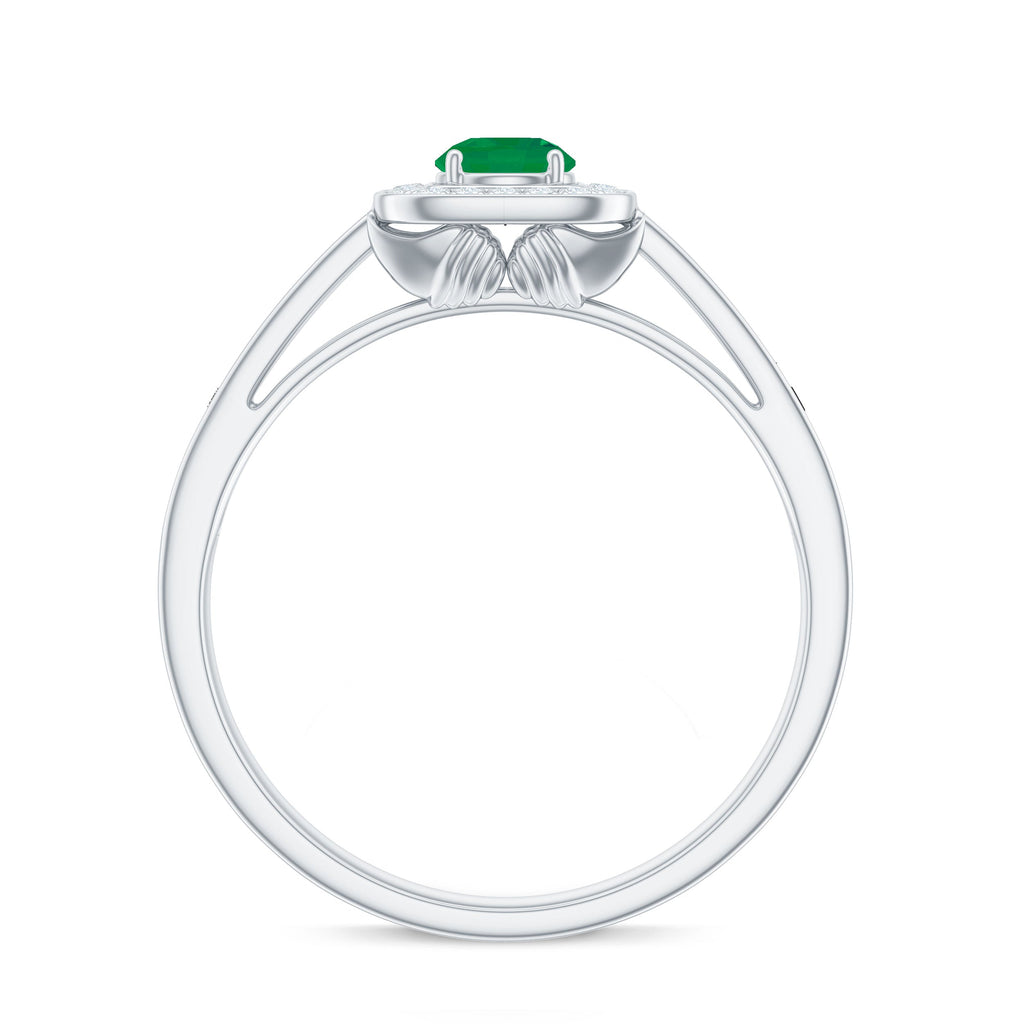 Real Half Carat Emerald Engagement Ring with Diamond Halo