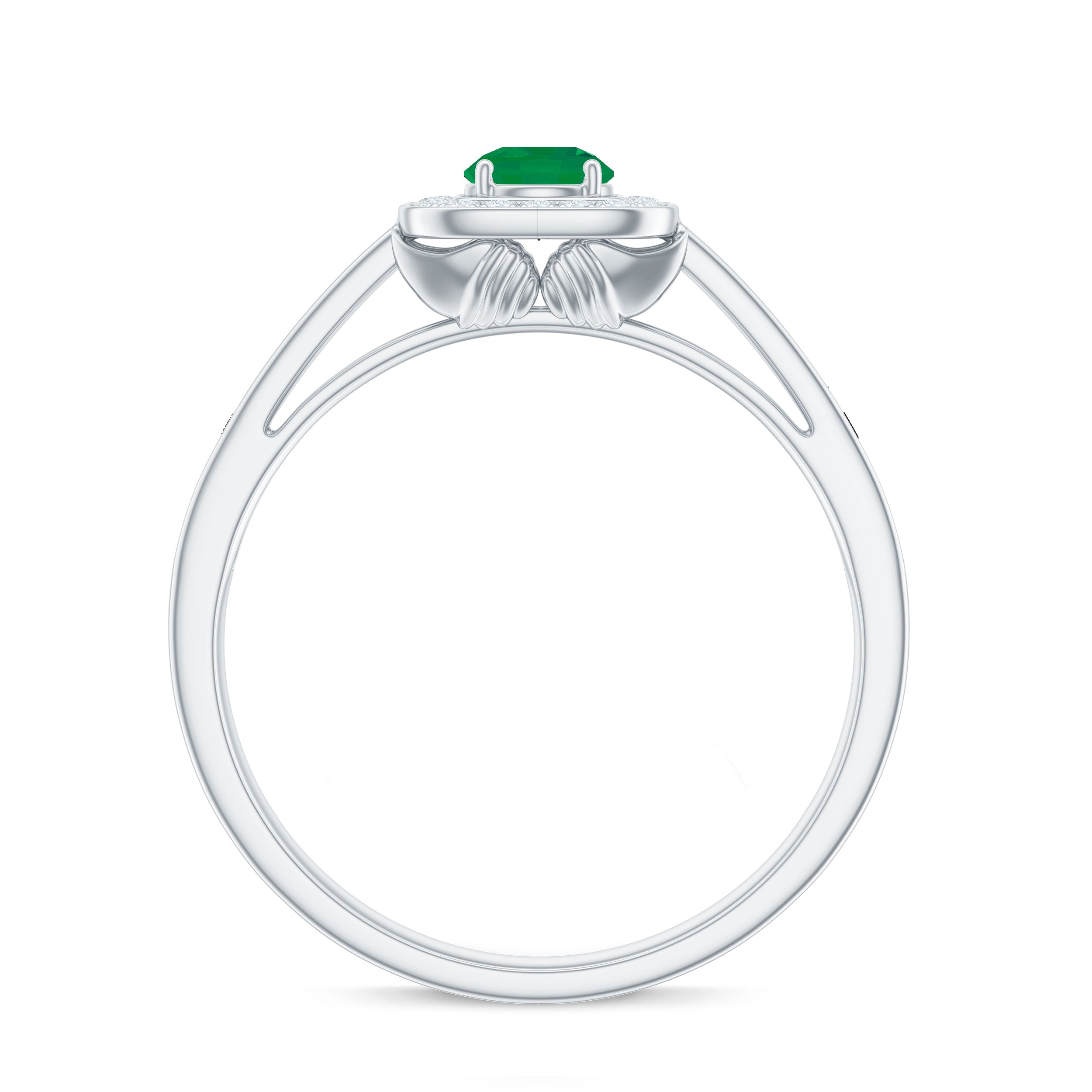 Real Half Carat Emerald Engagement Ring with Diamond Halo
