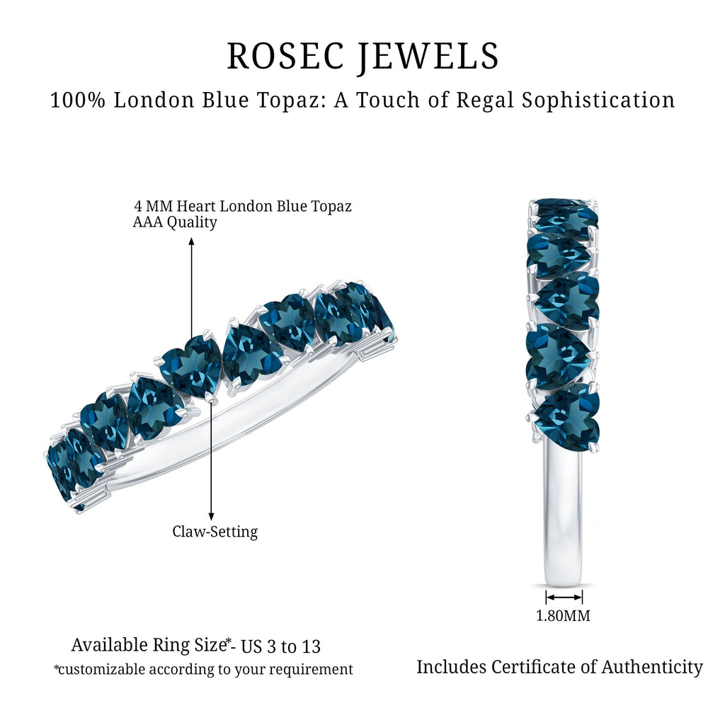 Brilliant Cut Heart London Blue Topaz Half Eternity Band