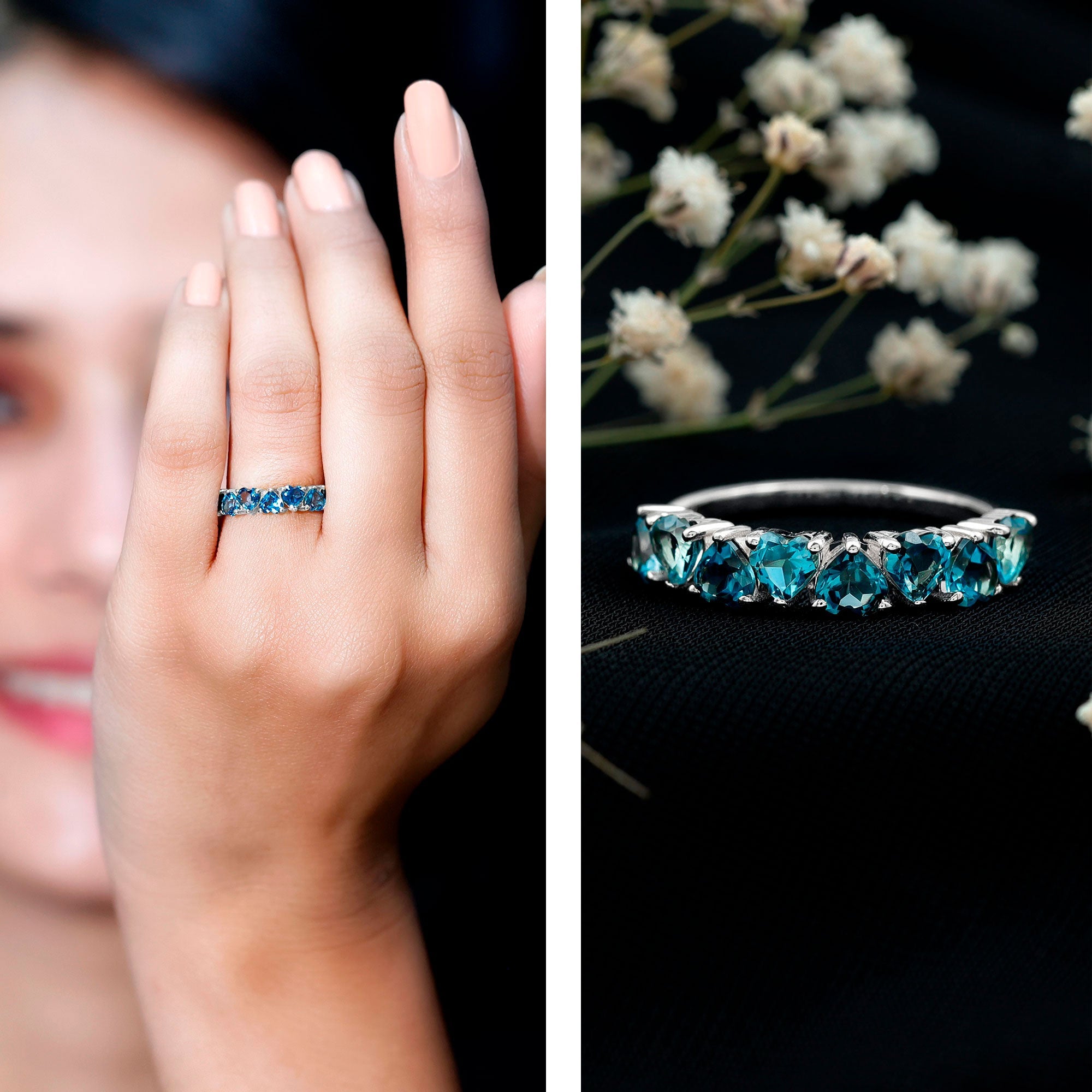Brilliant Cut Heart London Blue Topaz Half Eternity Band