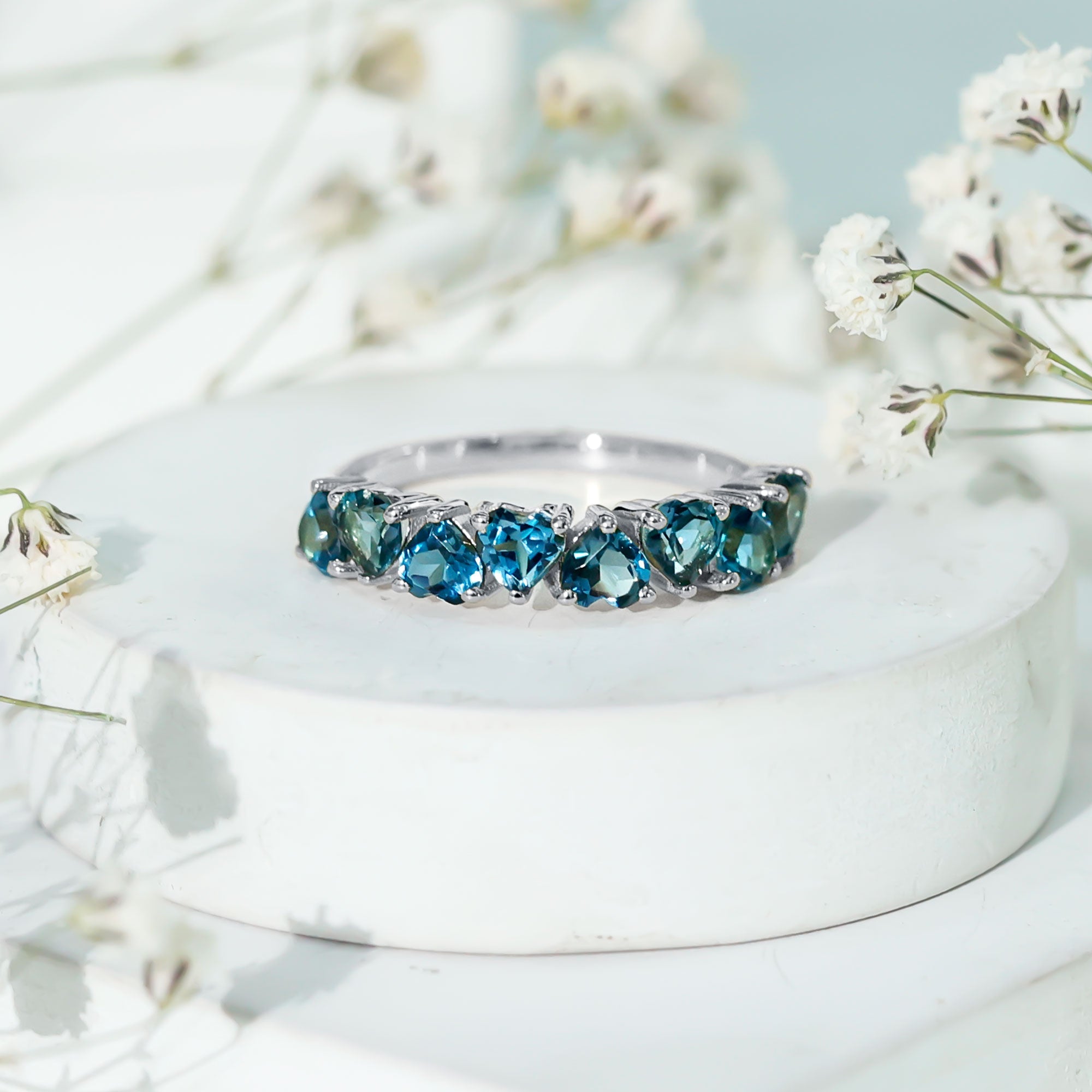 Brilliant Cut Heart London Blue Topaz Half Eternity Band
