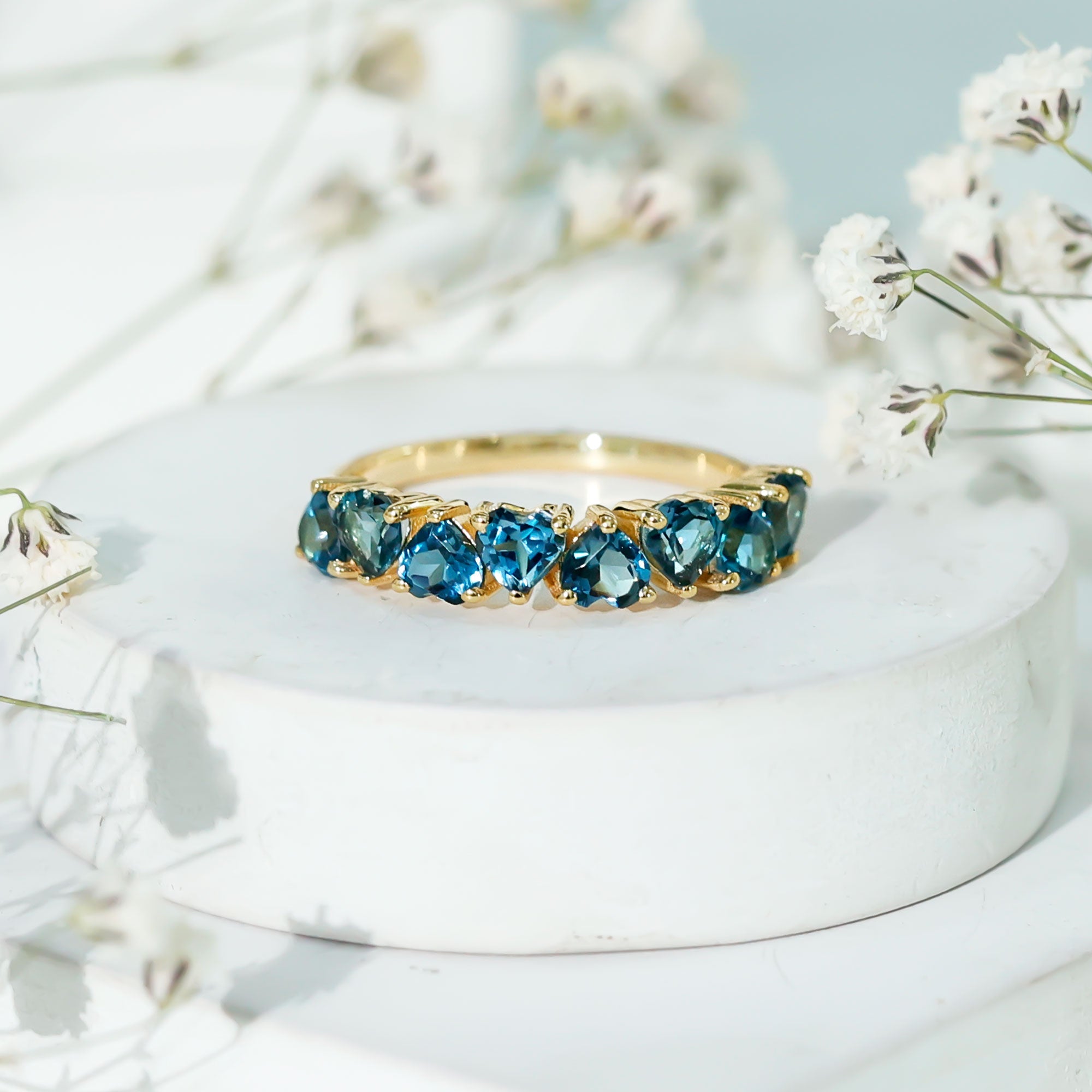 Brilliant Cut Heart London Blue Topaz Half Eternity Band