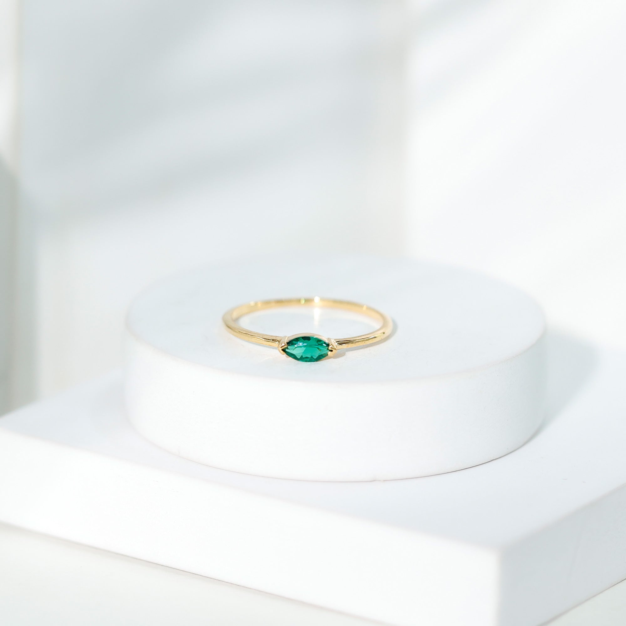 4X8 MM Marquise Lab Grown Emerald East West Promise Ring