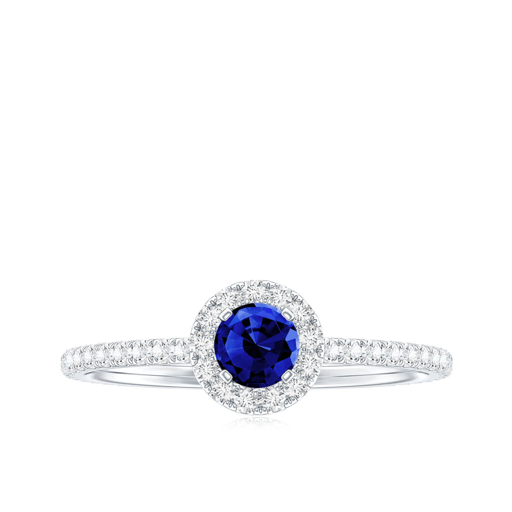 Lab Grown Blue Sapphire and Diamond Minimal Engagement Ring