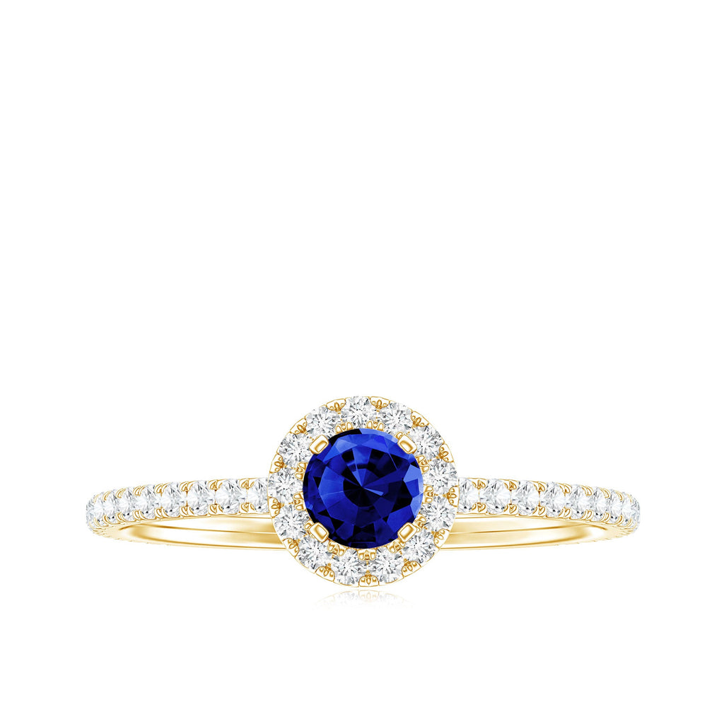 Lab Grown Blue Sapphire and Diamond Minimal Engagement Ring