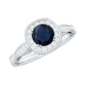 Round 0.9 Carat Blue Sapphire Antique Engagement Ring with Diamond Halo