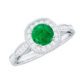 Emerald Vintage Looking Engagement Ring with Diamond Halo