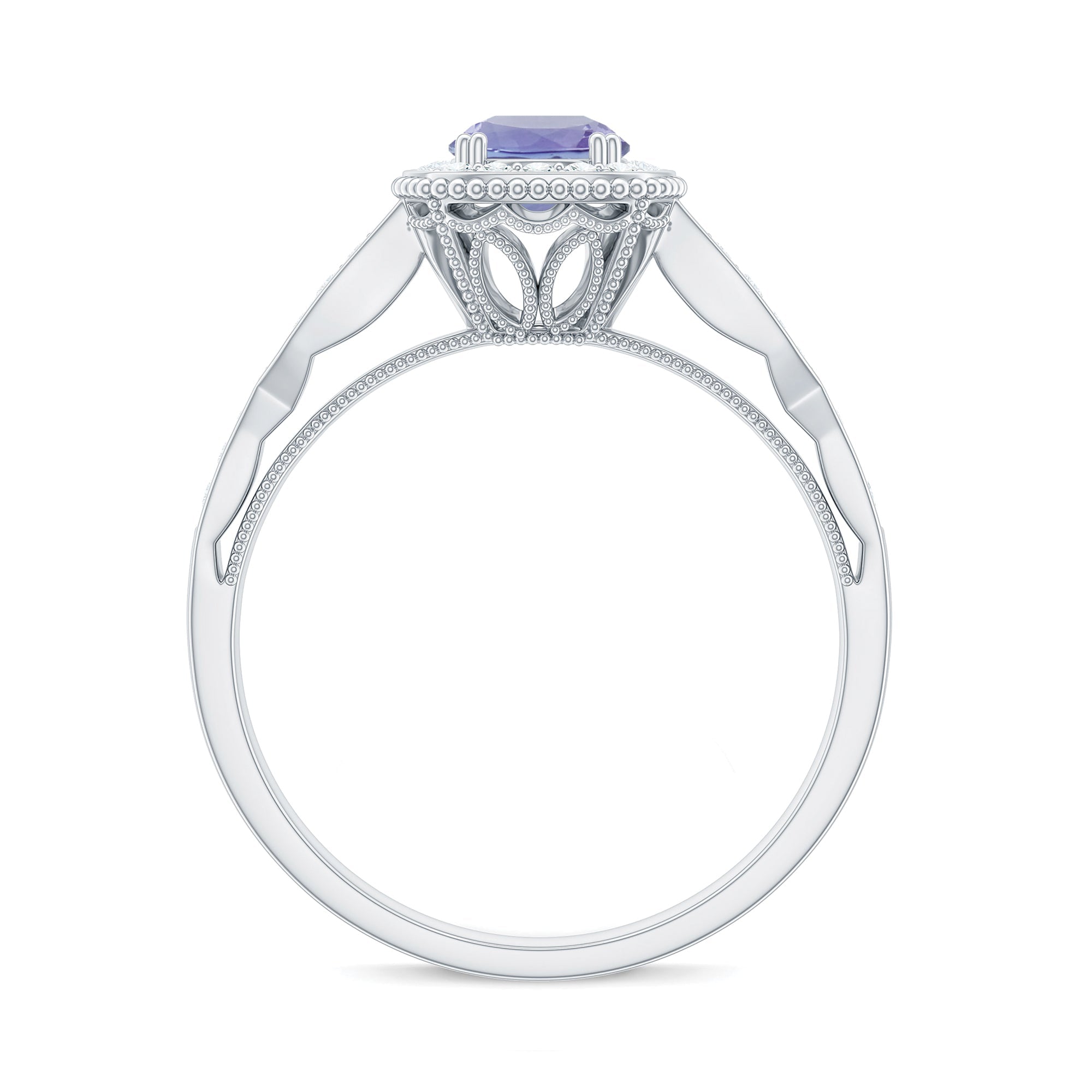 Vintage Style Tanzanite Engagement Ring with Diamond Halo for Women